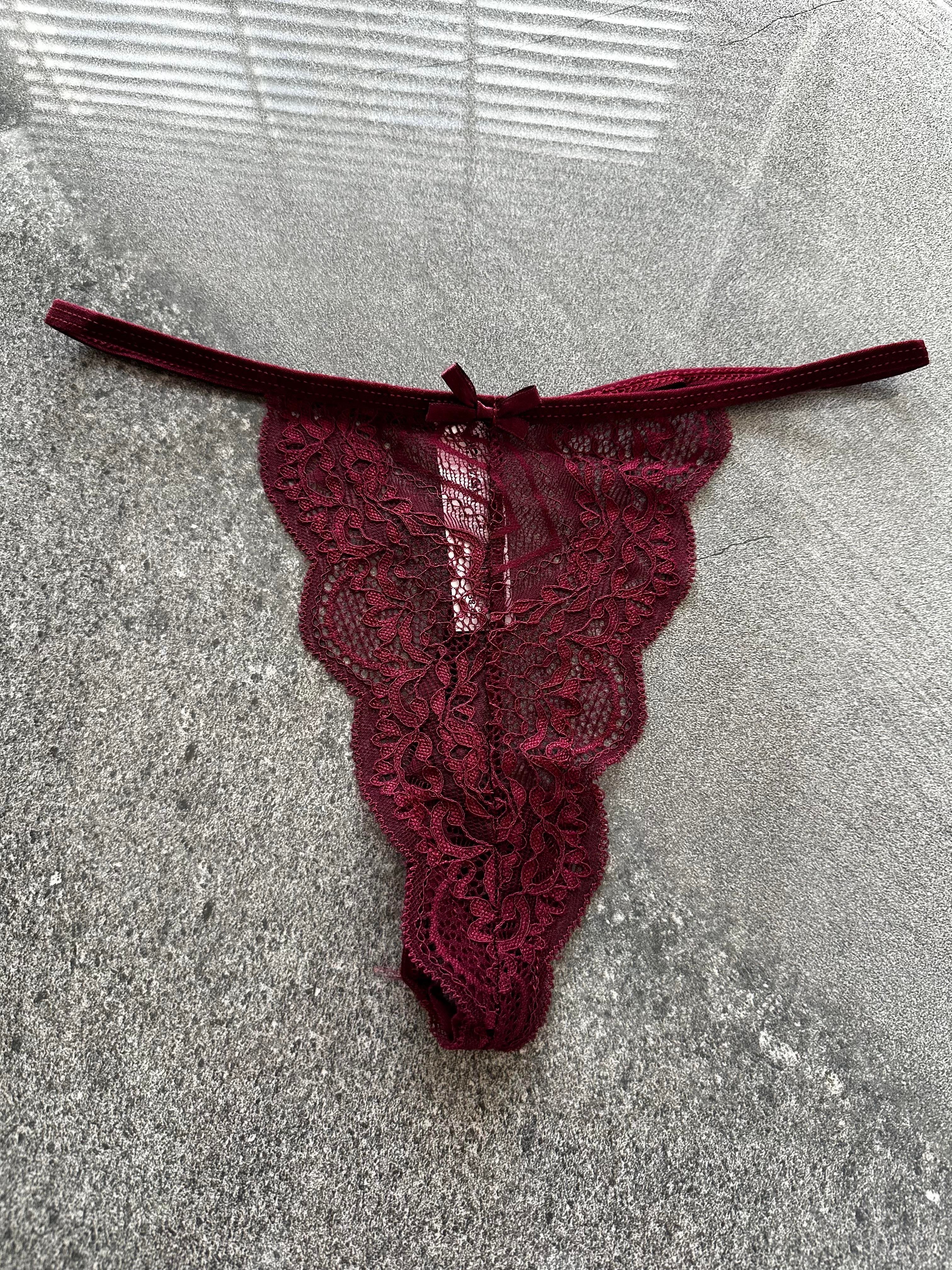 Dantelli İpli Bordo Tanga