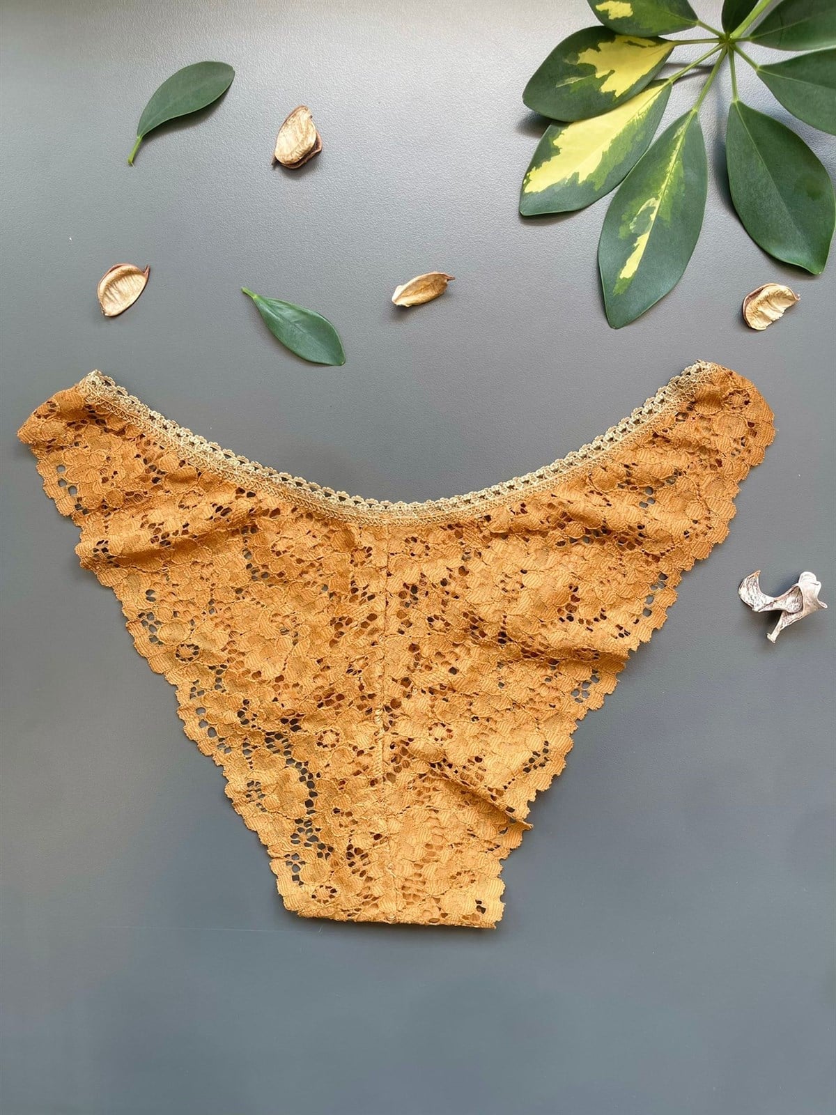 Dantelli İşlemeli Camel Külot