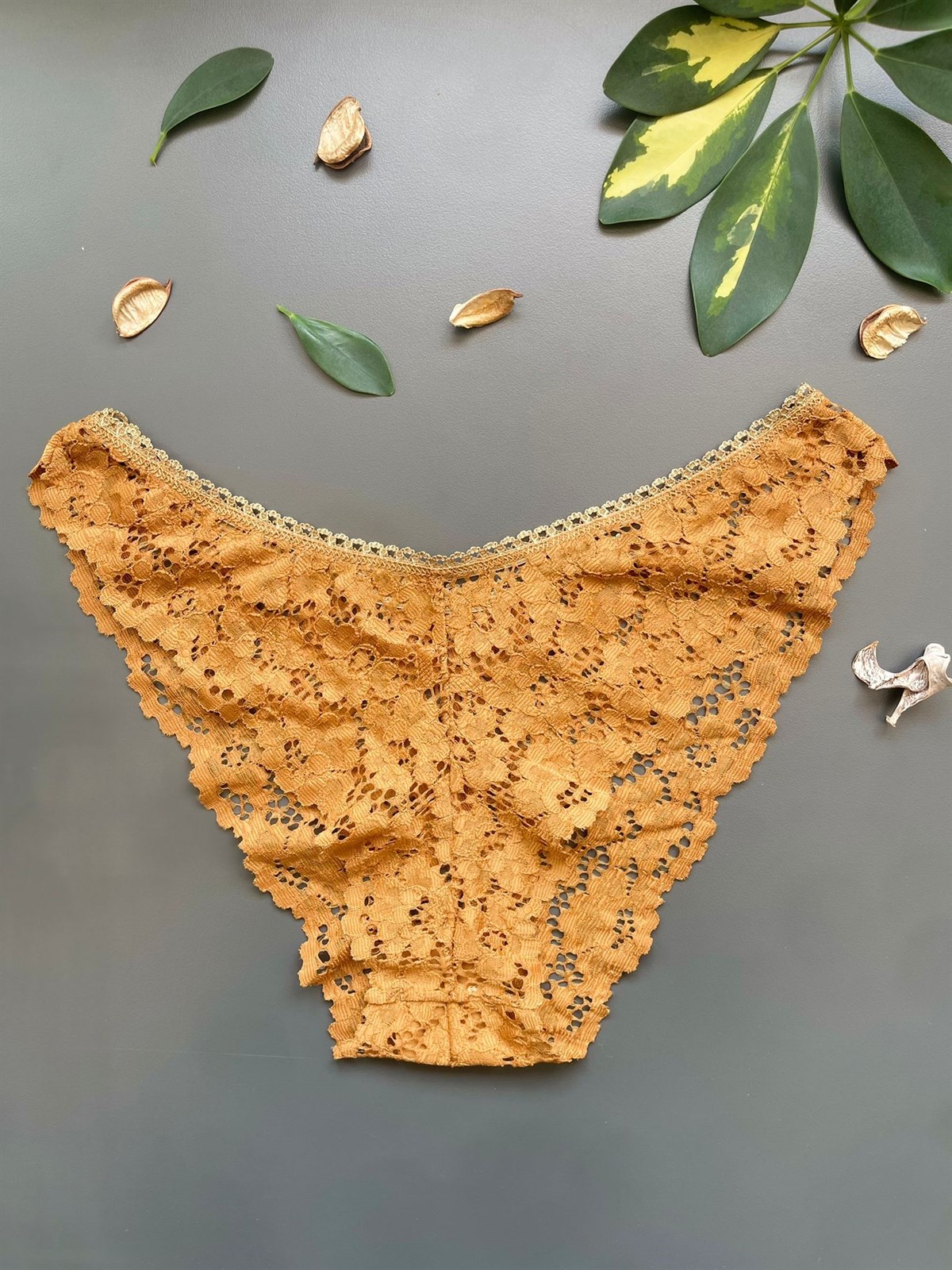 Dantelli İşlemeli Camel Külot