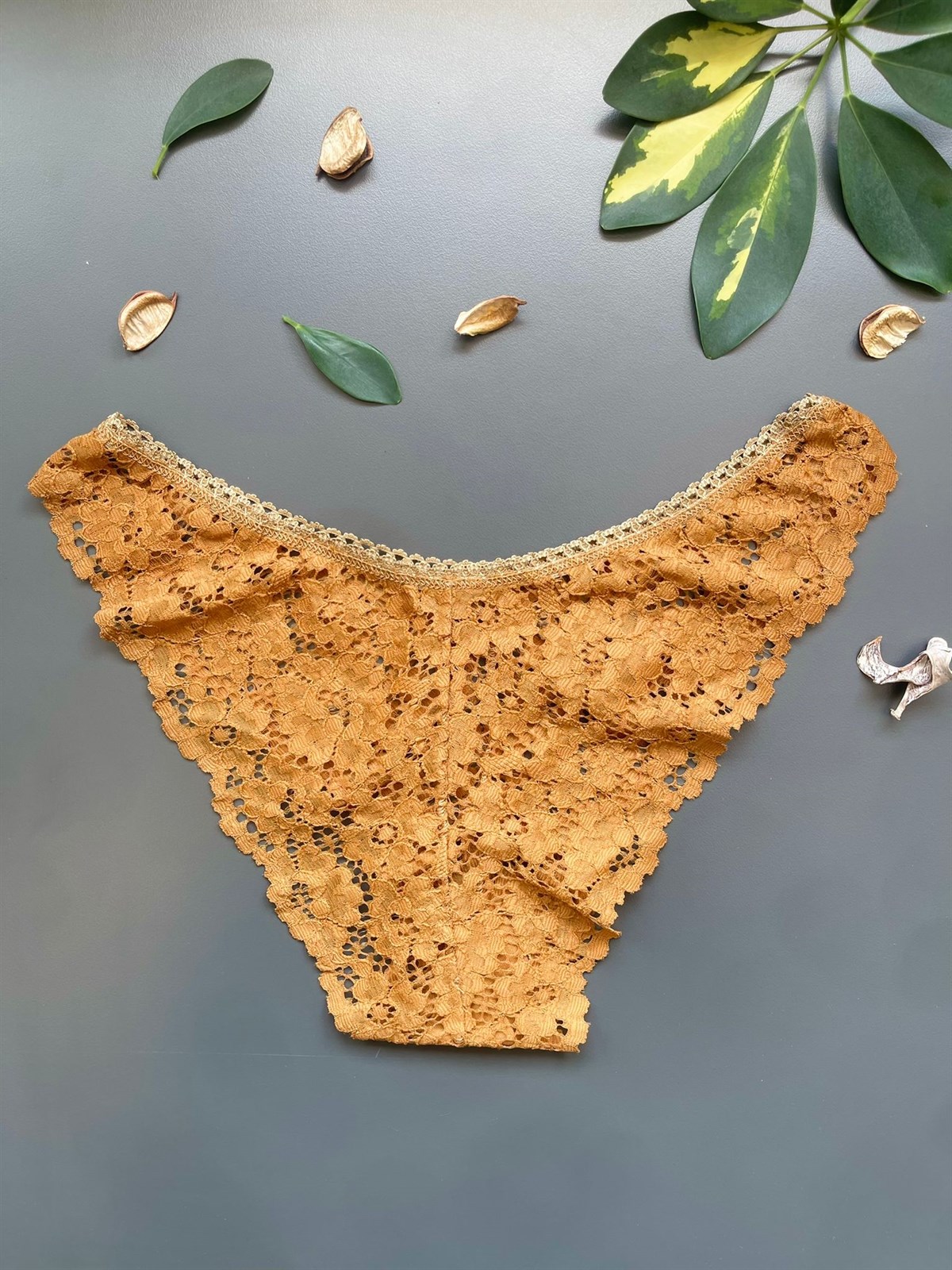 Dantelli İşlemeli Camel Külot