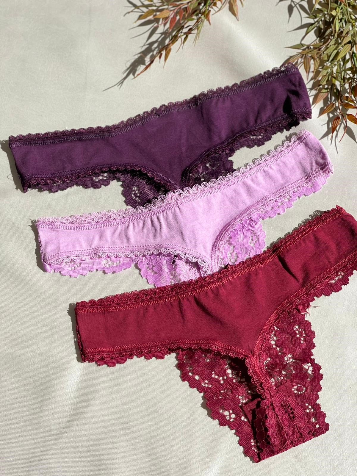 Dantelli Kadın Tanga (Pudra Bordo Mor)