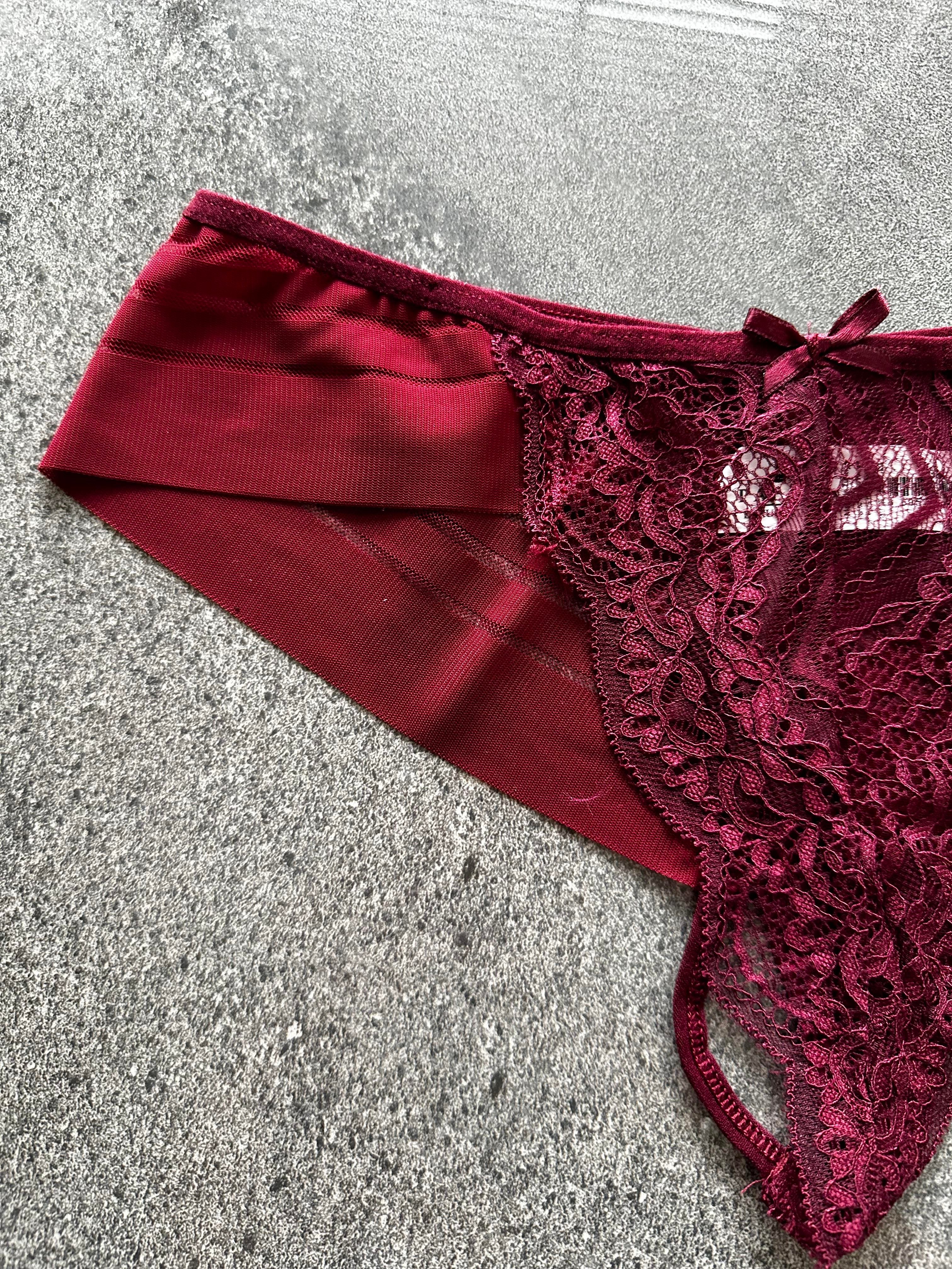 Dantelli Transparan Bordo Tanga