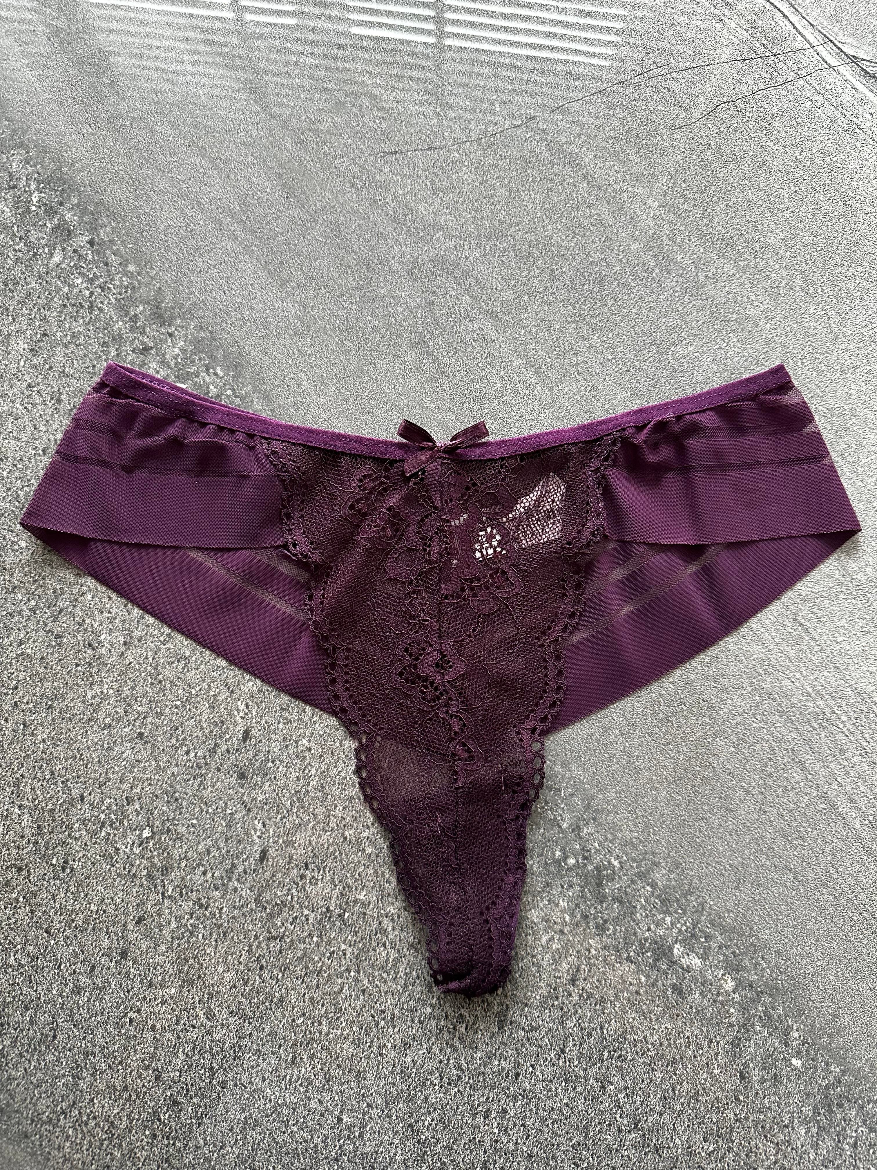 Dantelli Transparan Mürdüm Tanga