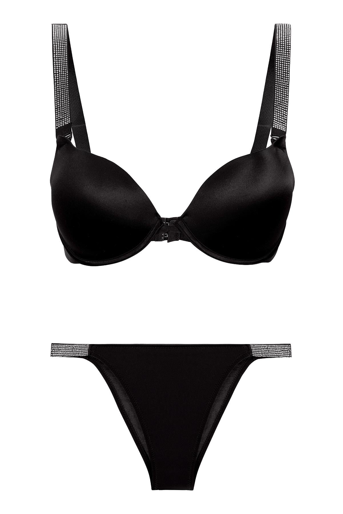 Diva Double Push Up Siyah Taşlı Sütyen Takımı