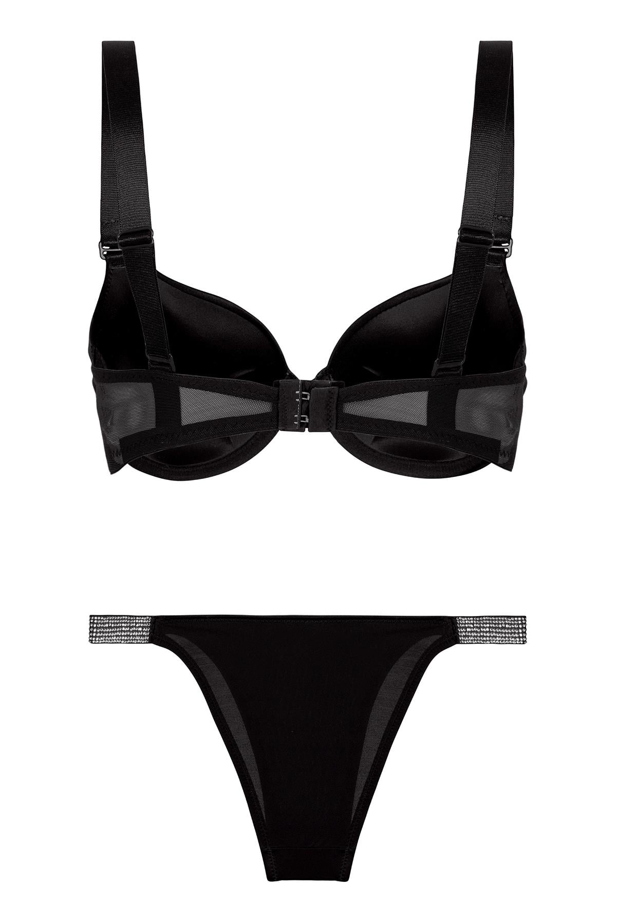 Diva Double Push Up Siyah Taşlı Sütyen Takımı