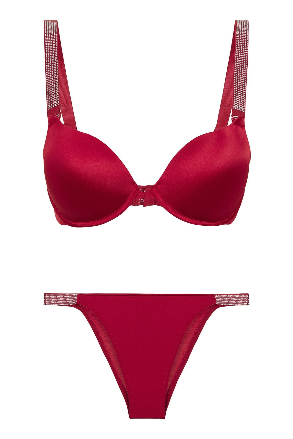 Diva Double Push Up Taşlı Vişne Sütyen Takımı