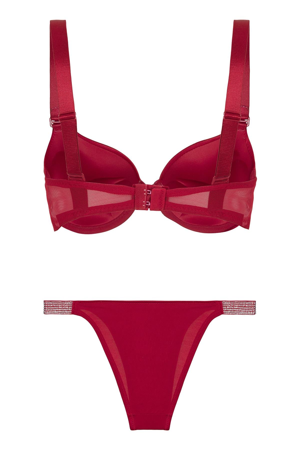 Diva Double Push Up Taşlı Vişne Sütyen Takımı