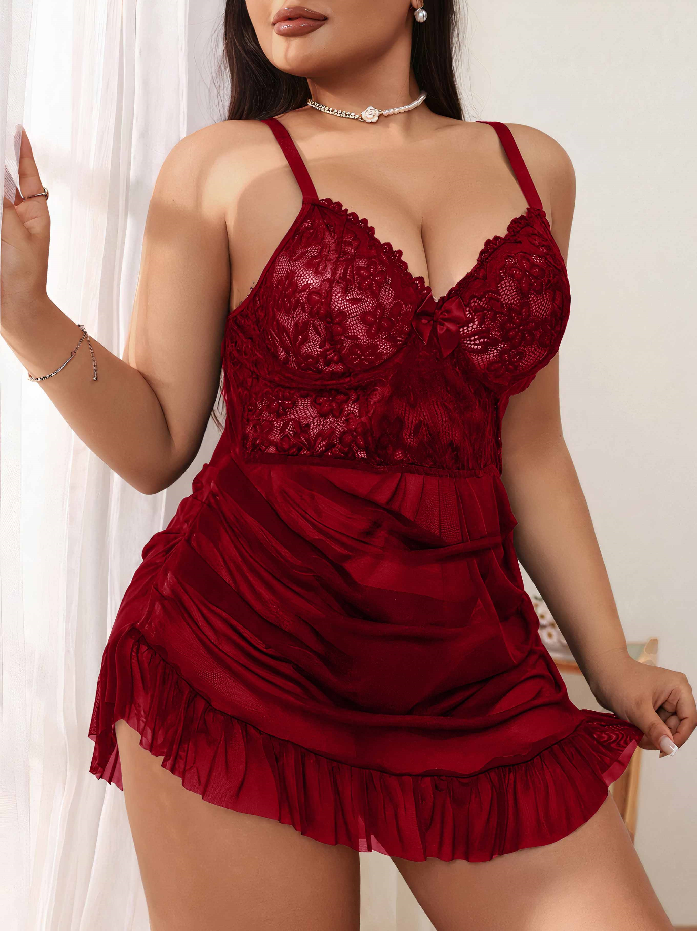 İp Askılı Bordo Gecelik 13126