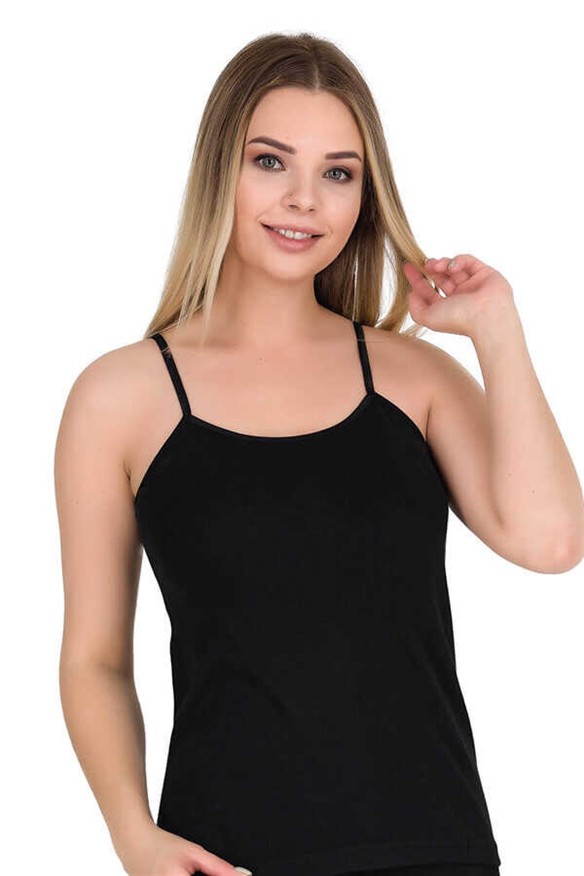 Kadın Siyah İp Askılı Ribana Atlet