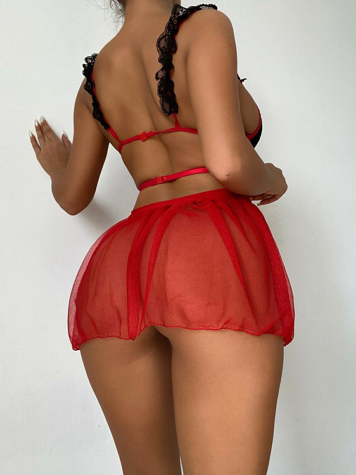 Kırmızı Seksi Mini Gecelik