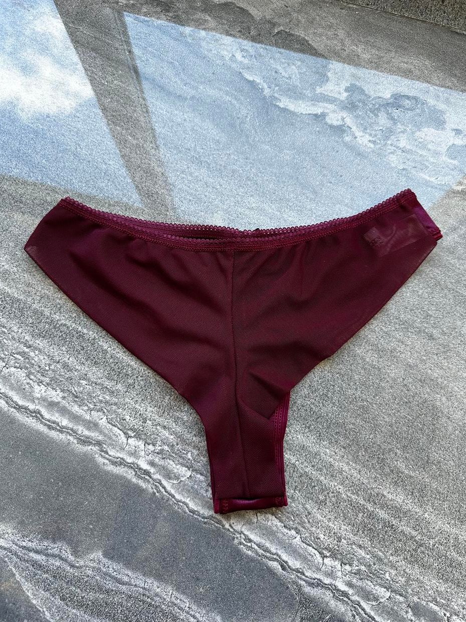 Kurdale Detay Parlak Bordo Tanga