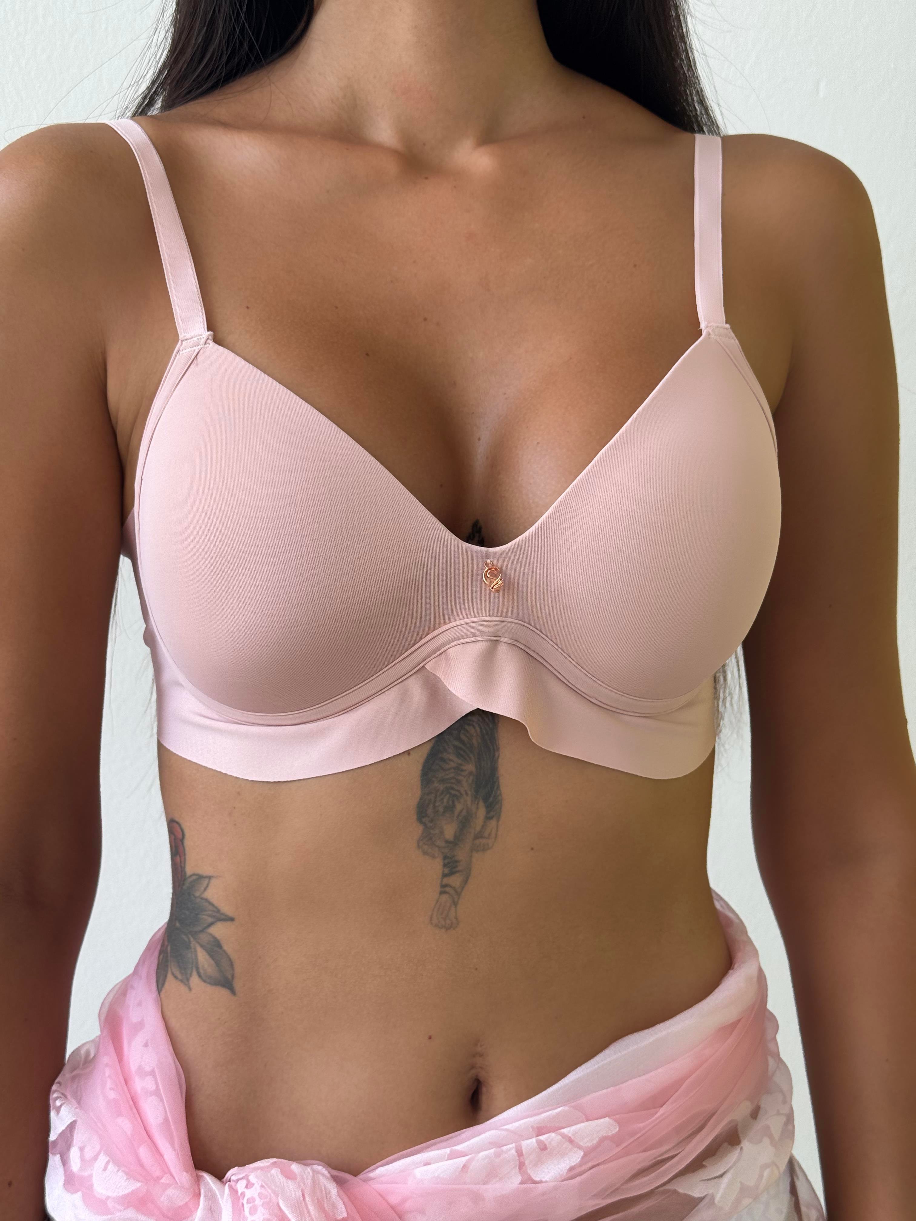 Lazer Kesim Hafif Destekli Pembe Sütyen (703)