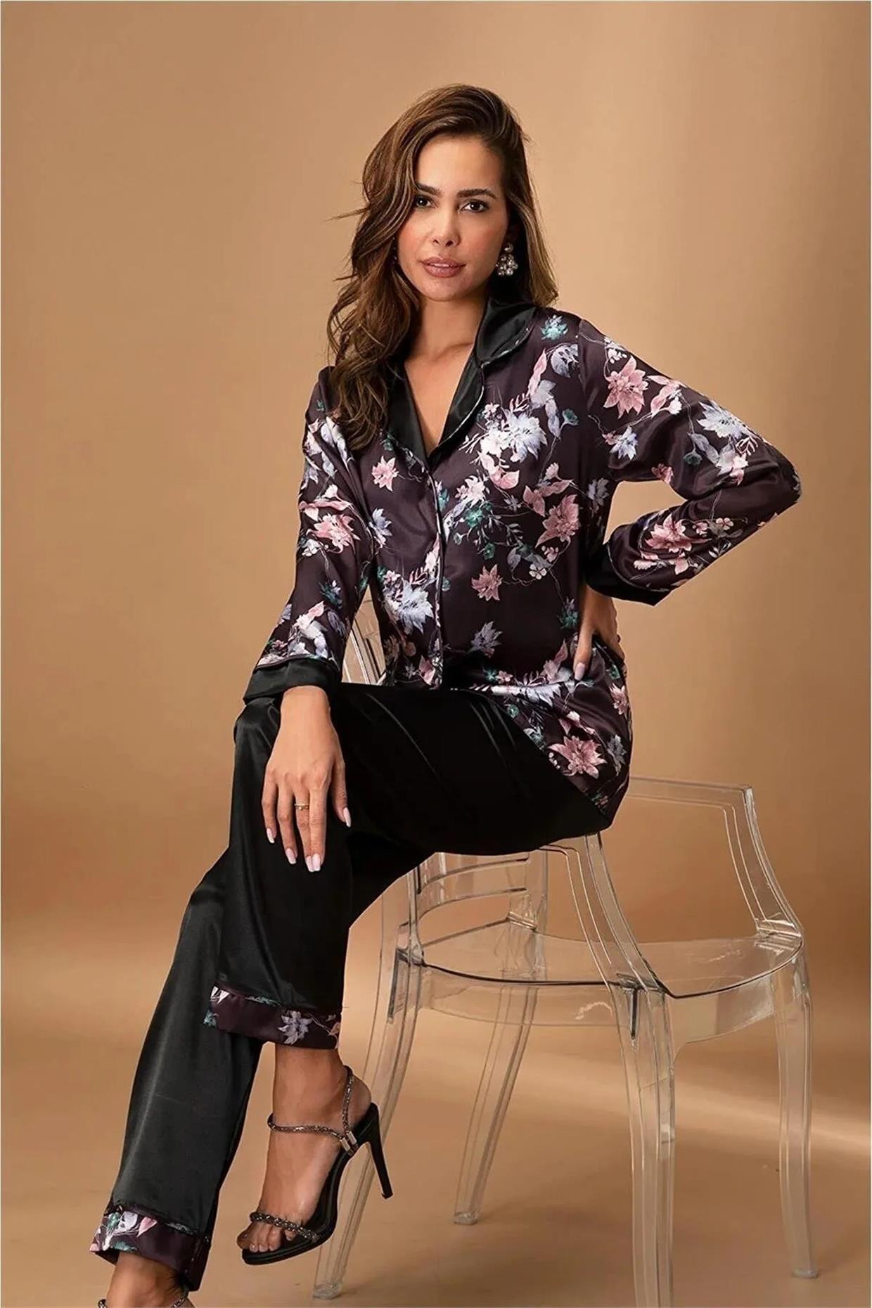 Nurteks Desenli Siyah Pijama Takımı