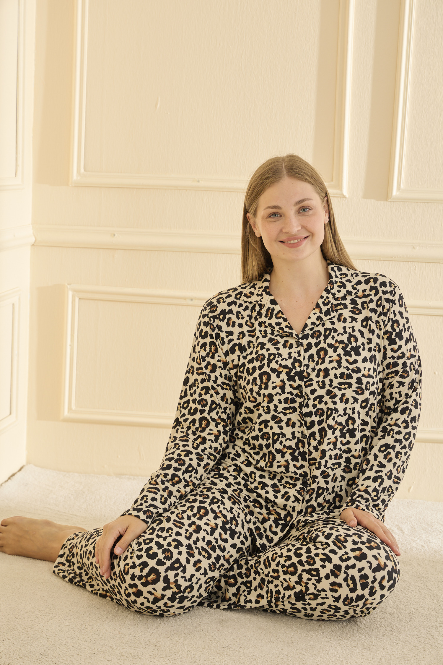 Önden Düğmeli Battal Leopar Pijama Takımı 50801