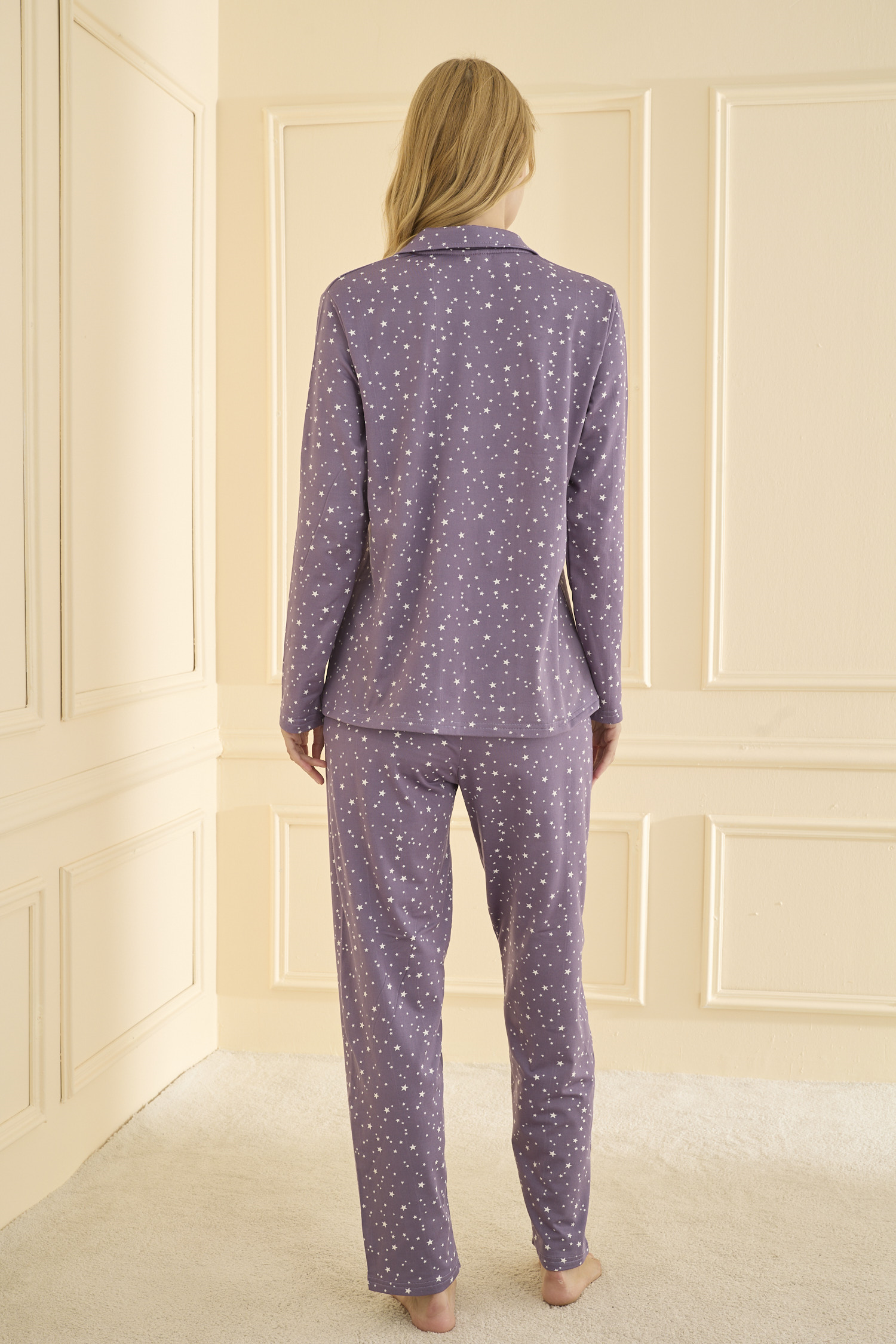 Önden Düğmeli Lila  Pijama Takımı 19103
