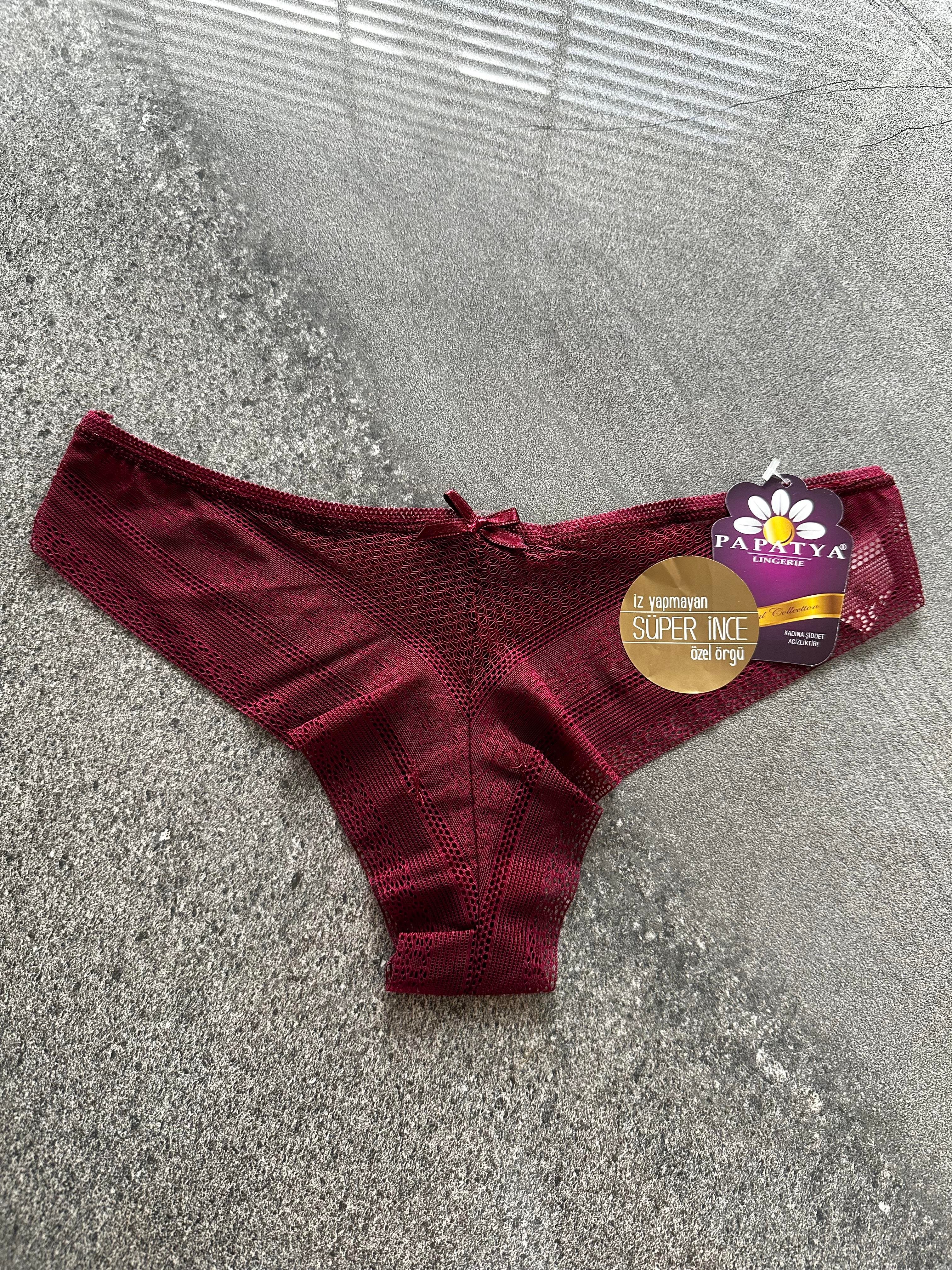 Özel Örgülü İz Yapmayan İnce Bordo Tanga