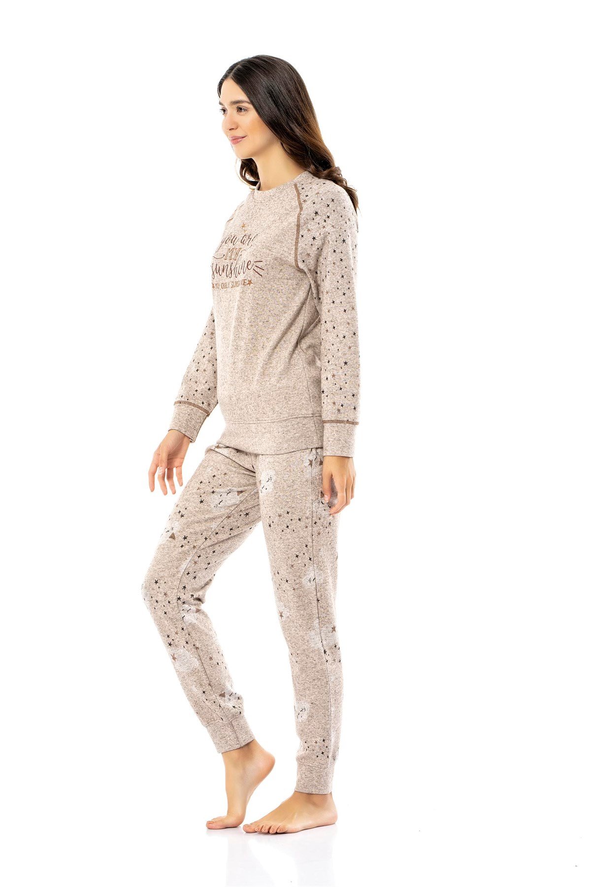 Poleren Kadın Bej Pijama Takımı