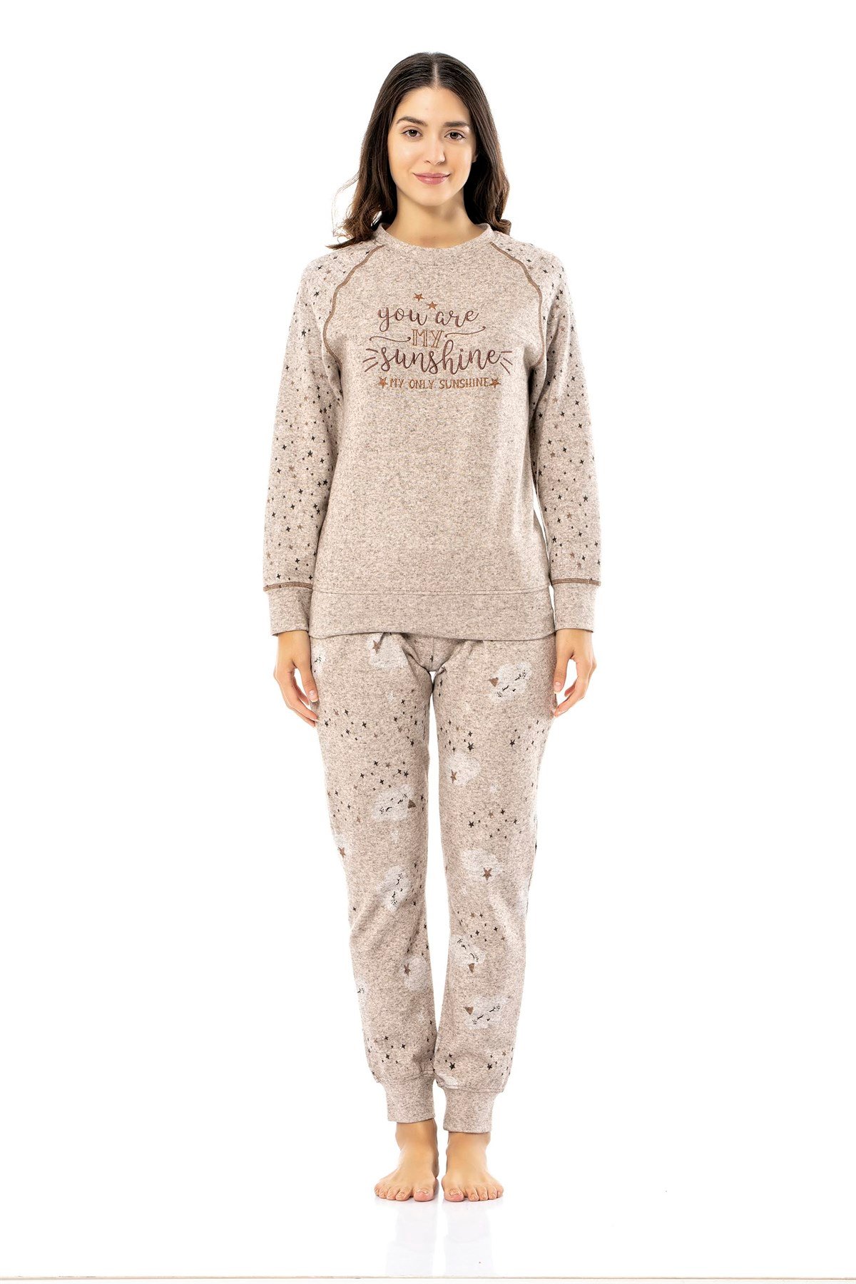 Poleren Kadın Bej Pijama Takımı