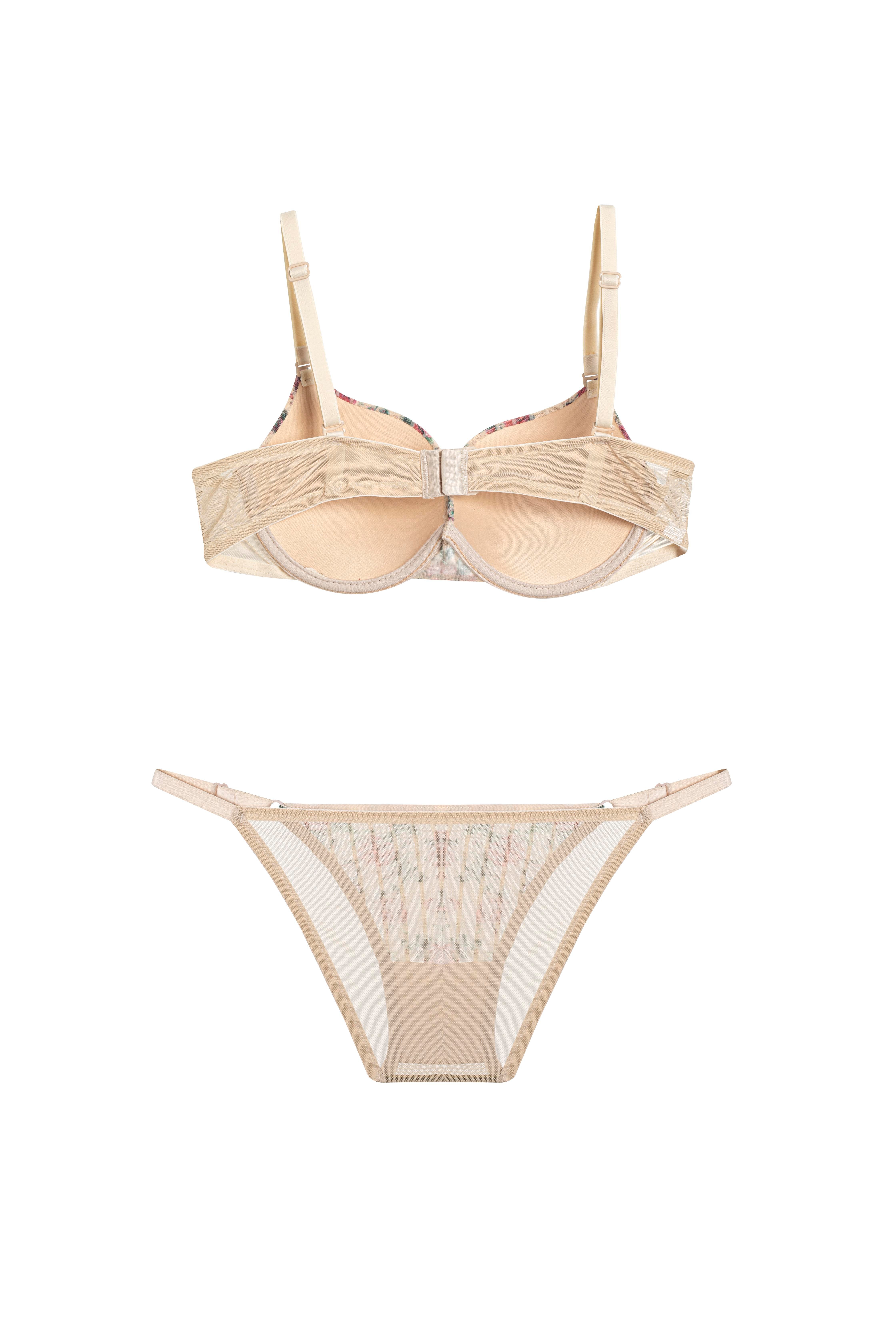 Simli Çiçek Desenli Destekli Ten Sütyen Takımı (683T)