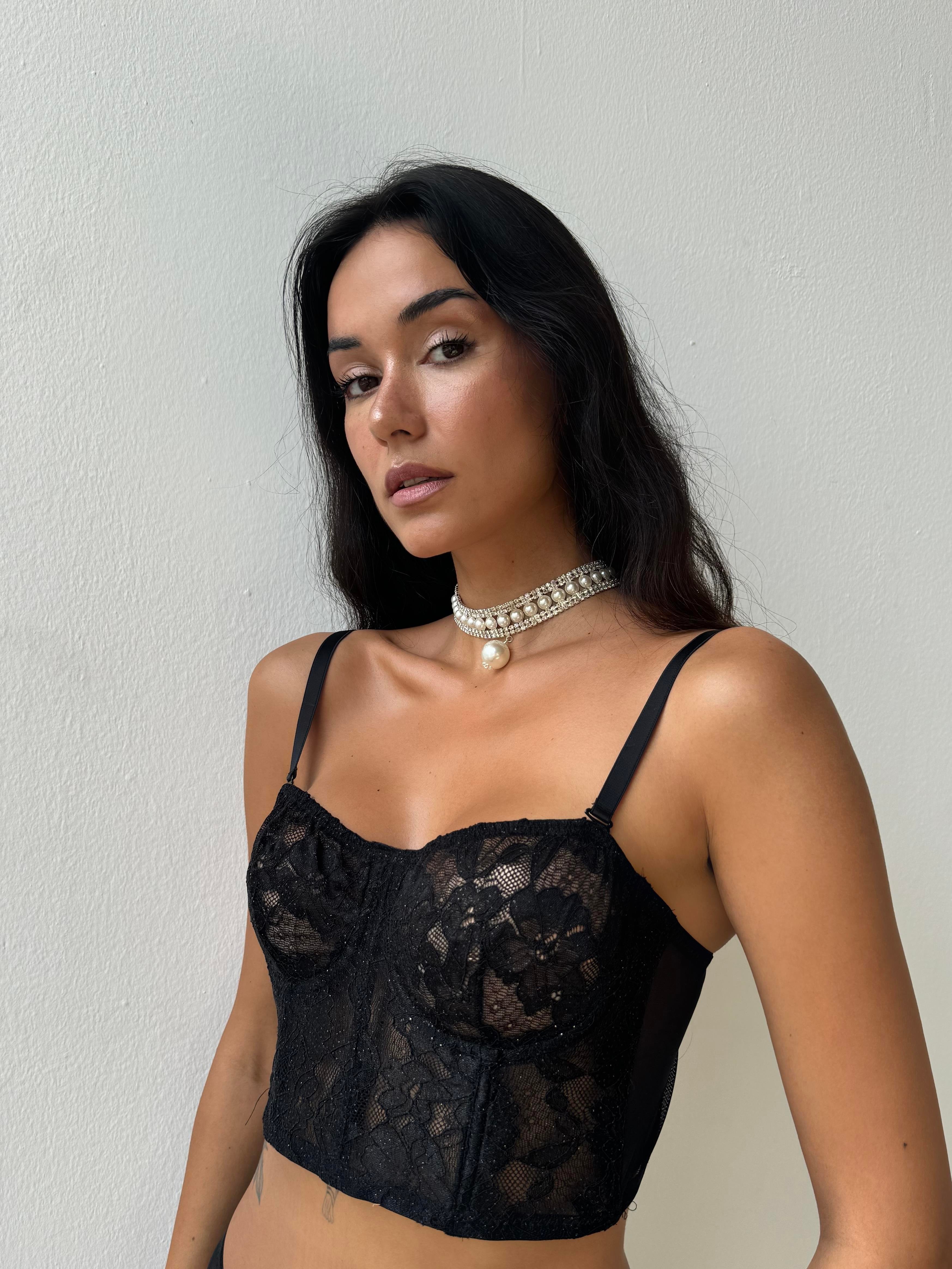 Simli Kapsız Siyah Bustiyer Takım (692T)