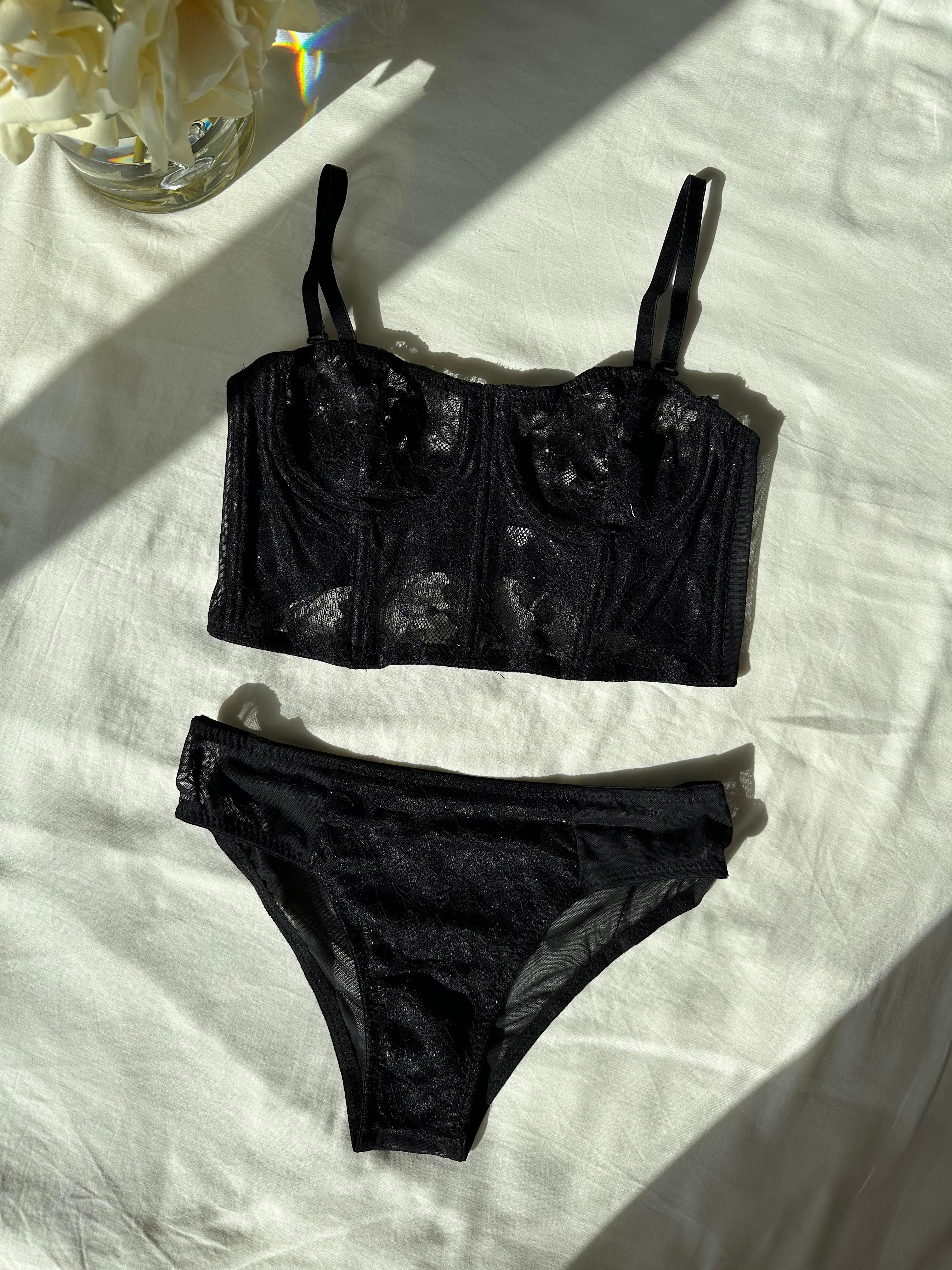 Simli Kapsız Siyah Bustiyer Takım (692T)