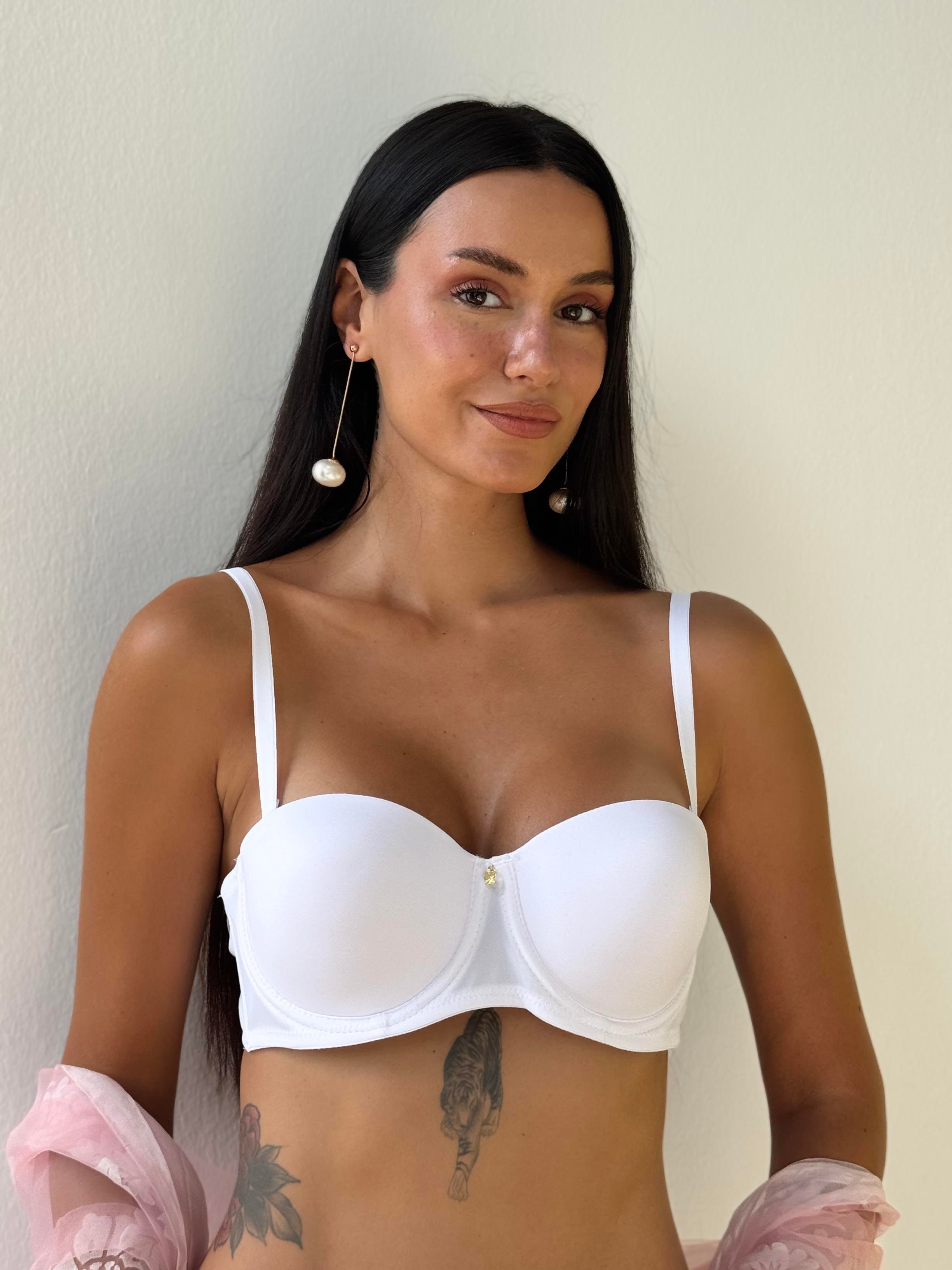 Slikonlu Straplez Destekli Beyaz Sütyen (728)