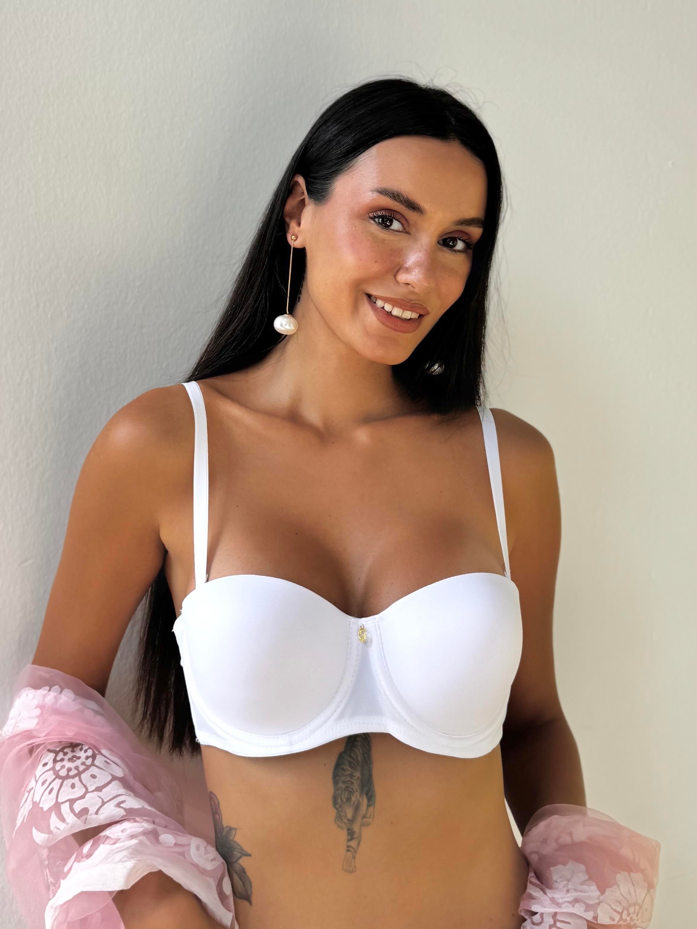 Slikonlu Straplez Destekli Beyaz Sütyen (728)