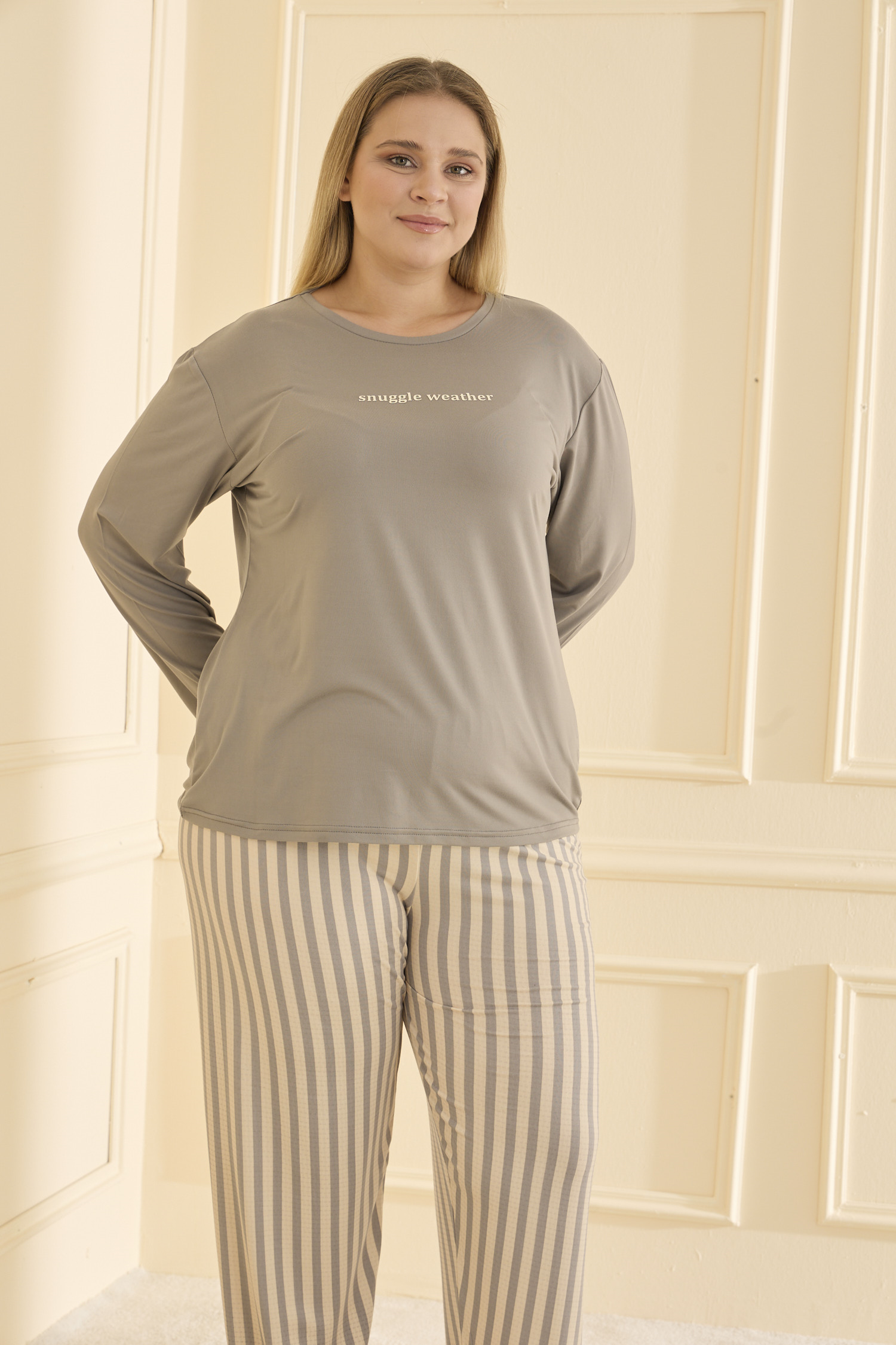 Uzun Kol Battal Gri Pijama Takımı 50802