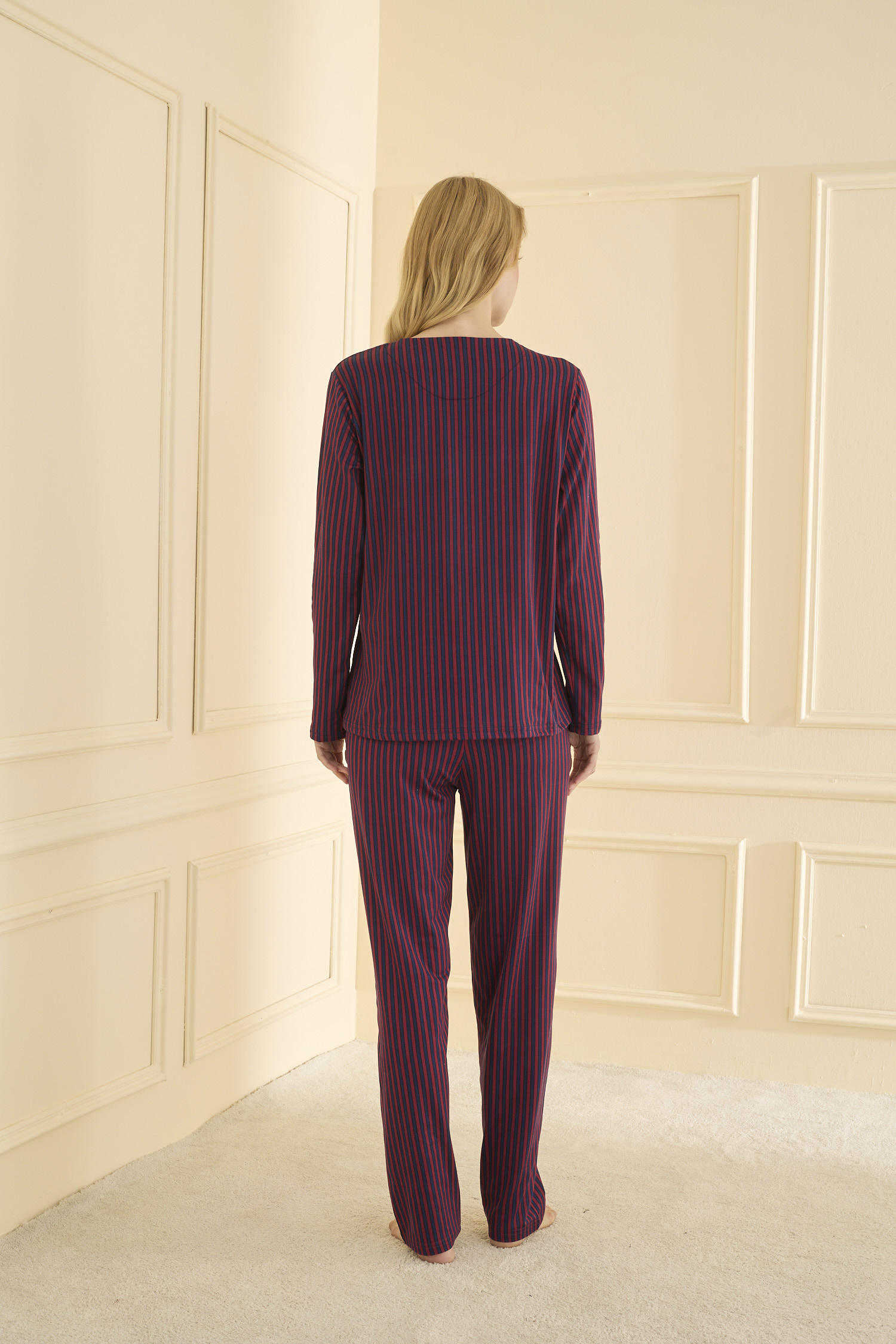 Uzun kol Bordo Pİjama Takımı 19104