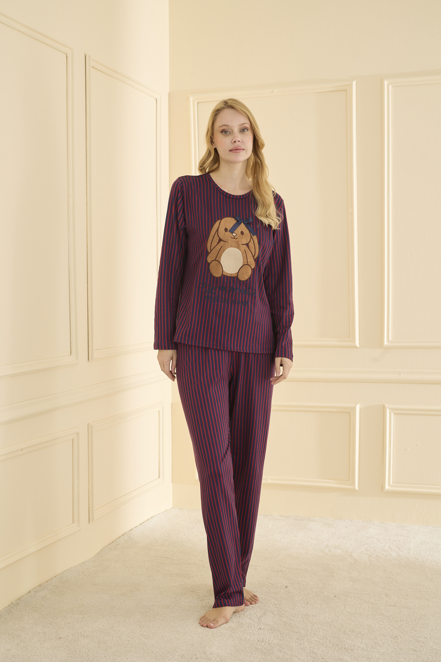 Uzun kol Bordo Pİjama Takımı 19104