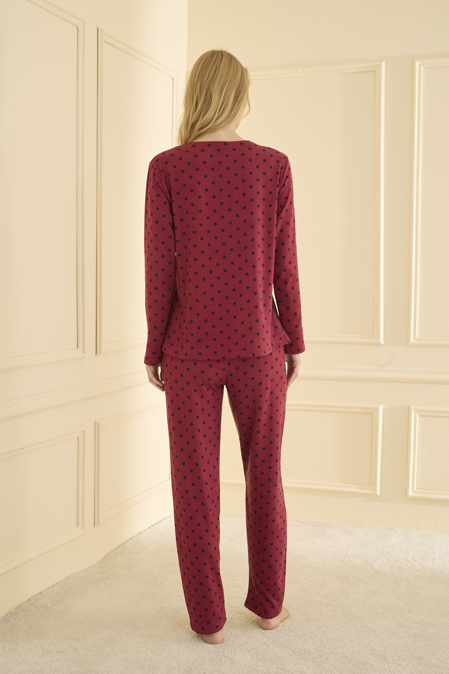 Uzun kol Bordo Pİjama Takımı 19104