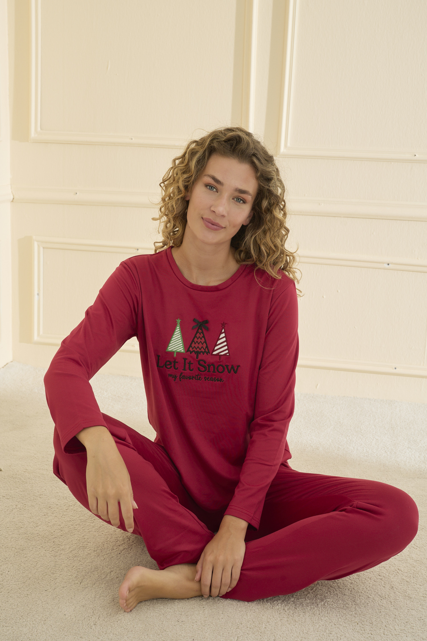 Uzun kol Kırmızı Pİjama Takımı 19104