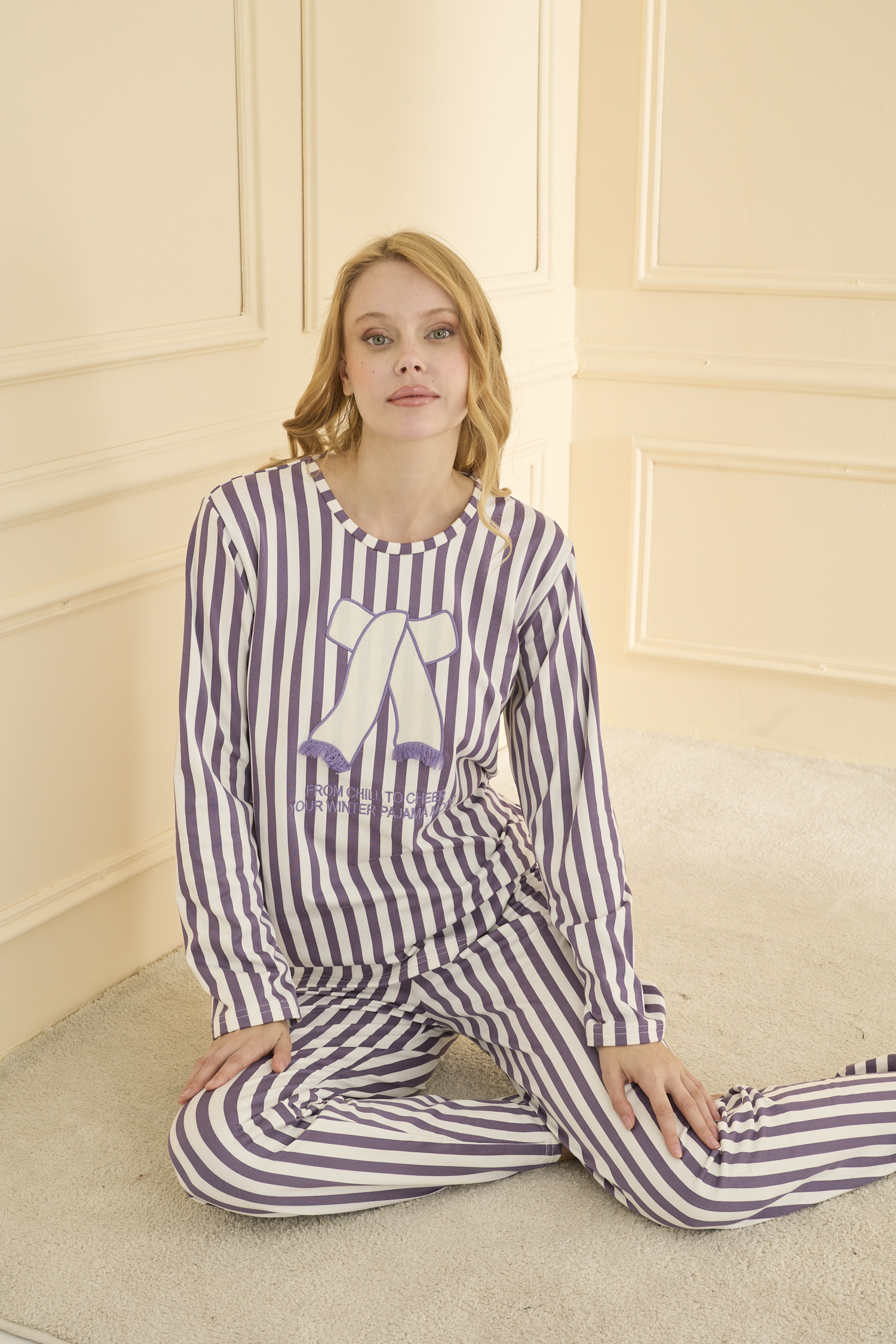 Uzun kol Lila Pİjama Takımı 19104