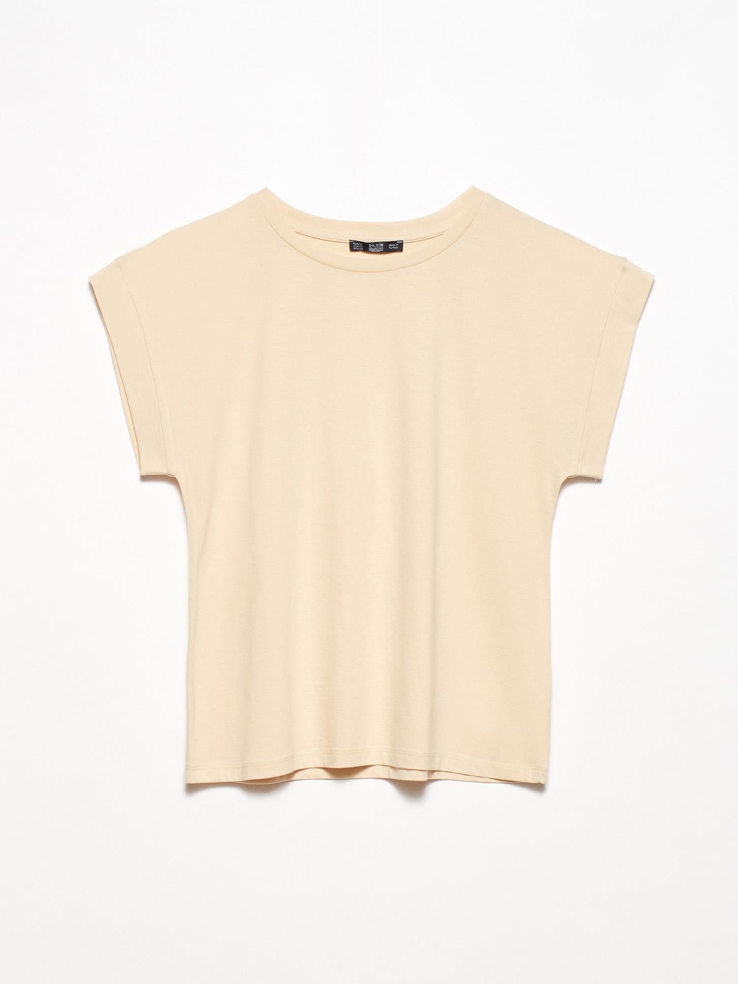 Dilvin Bej Bisiklet Yaka Penye Kadın T-Shirt 3504KADIN T-SHIRT