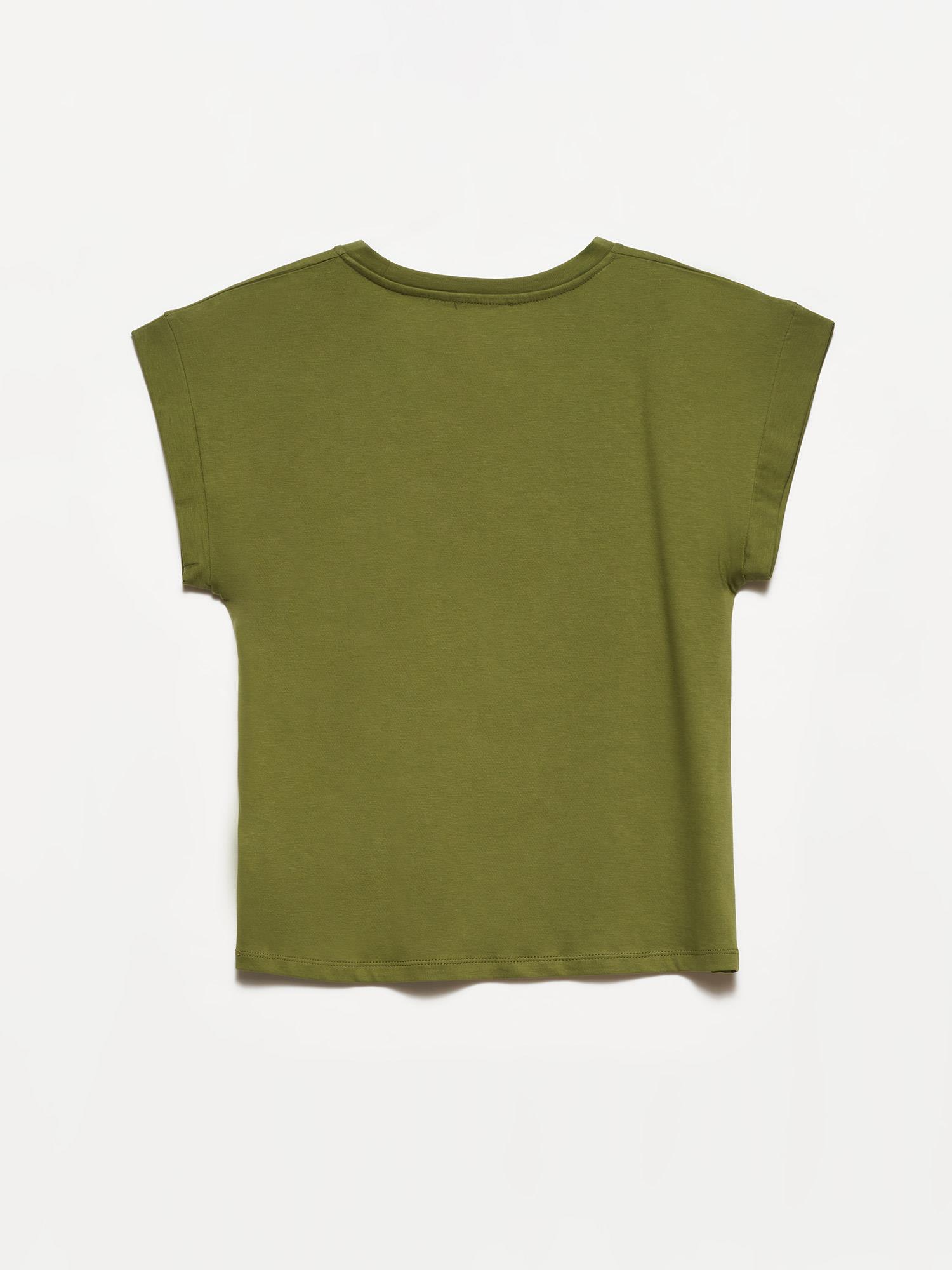 Dilvin Haki Bisiklet Yaka Penye Kadın T-Shirt 3504KADIN T-SHIRT
