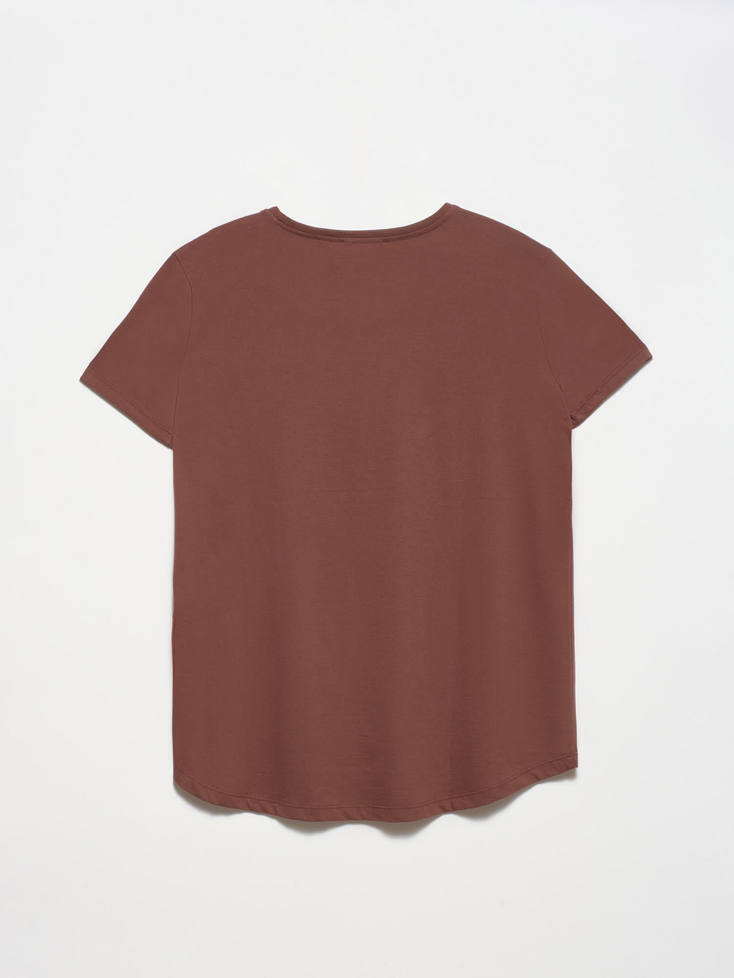 Dilvin Kahve Bisiklet Yaka Basic Kadın T-Shirt 3471KADIN T-SHIRT