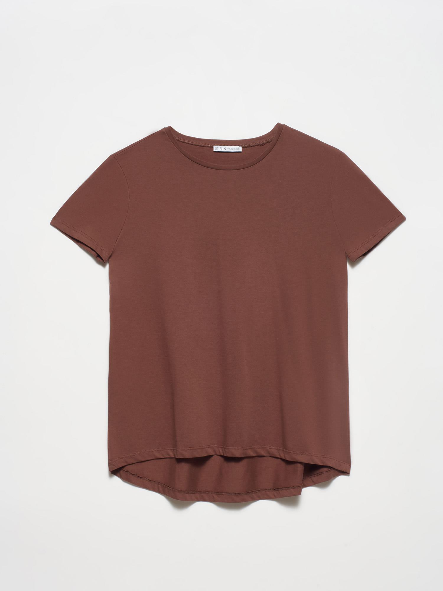 Dilvin Kahve Bisiklet Yaka Basic Kadın T-Shirt 3471KADIN T-SHIRT