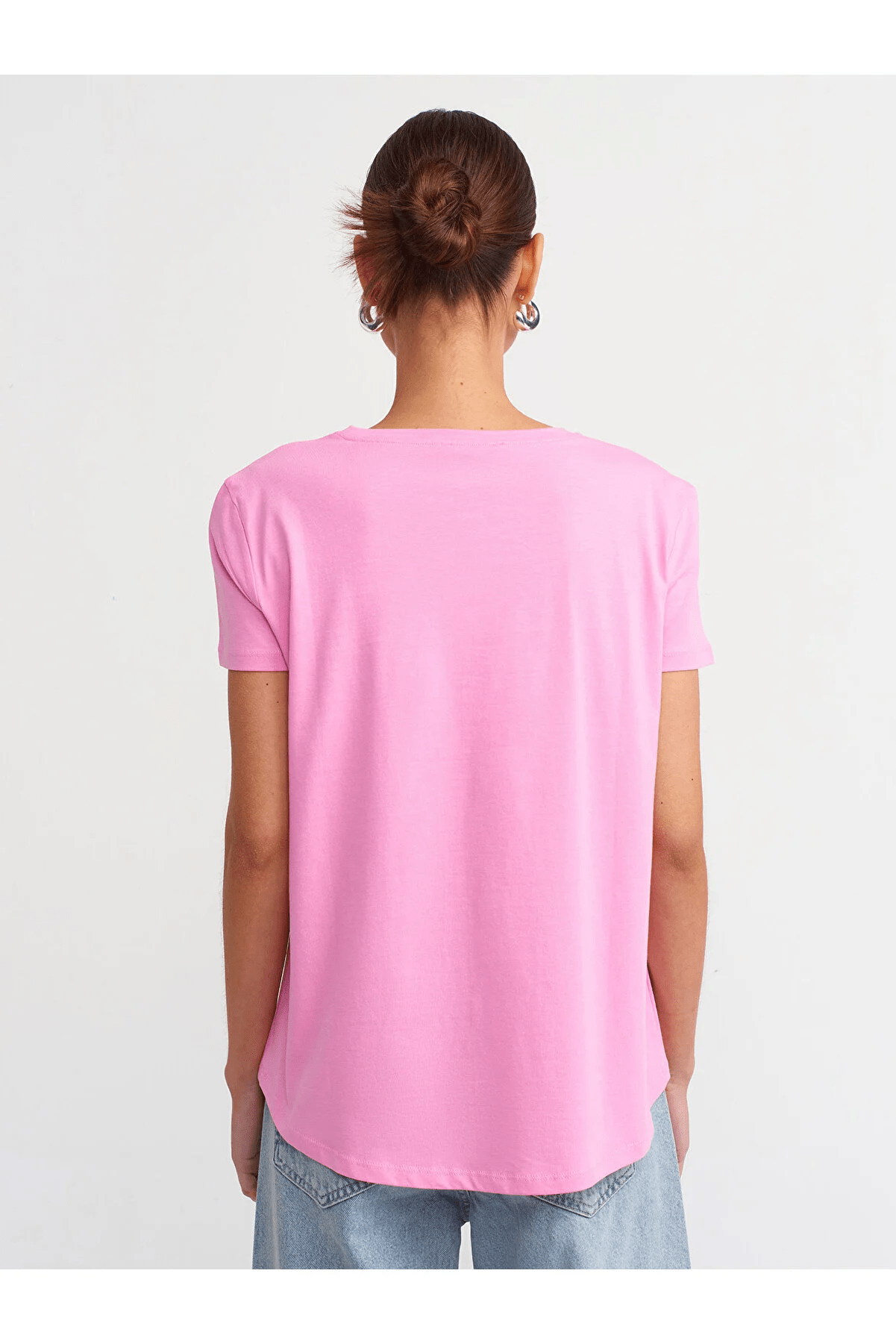 Dilvin Pembe Bisiklet Yaka Basic Kadın T-Shirt 3471KADIN T-SHIRT