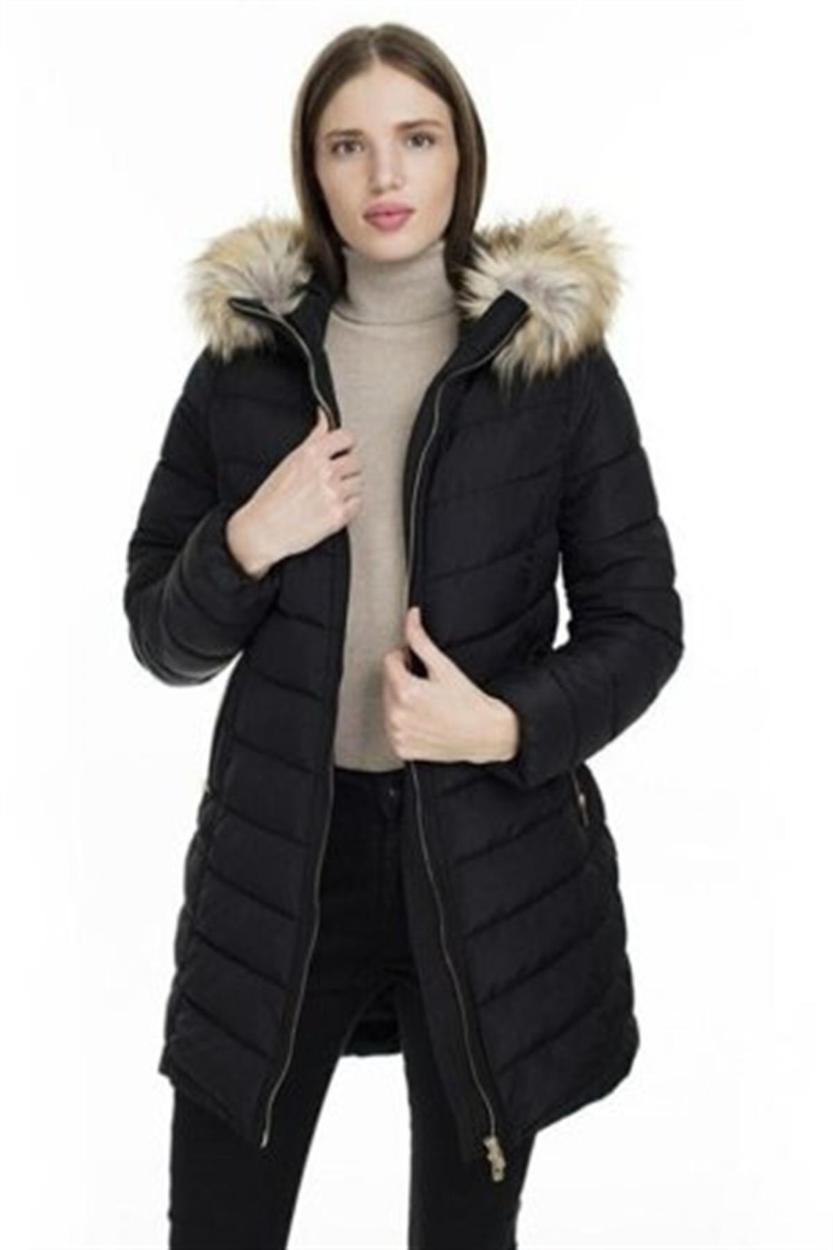 Only kadın siyah uzun mont 15183994 19KBTKS00564-JCK1550ONLY