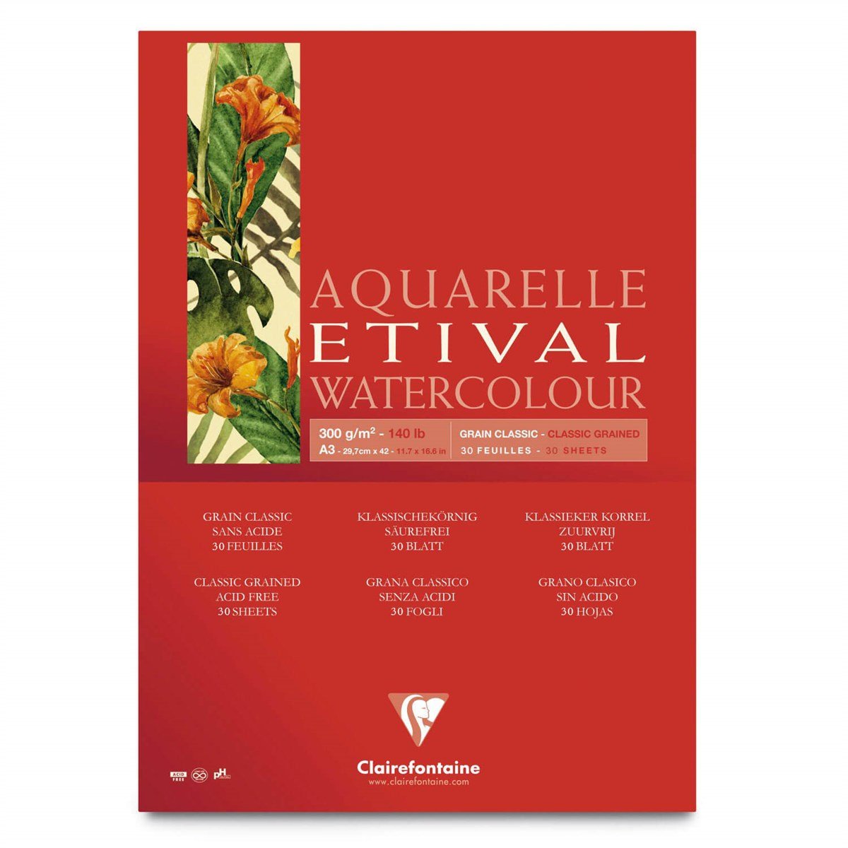 Clairefontaine Etival Classic A3 300 gr Üstten Spiralli 30 YaprakClairefontaine Etival Classic A34 3200 gr Üstten Spiralli 30 YaprakSulu Boya BloklarıClairefontaine