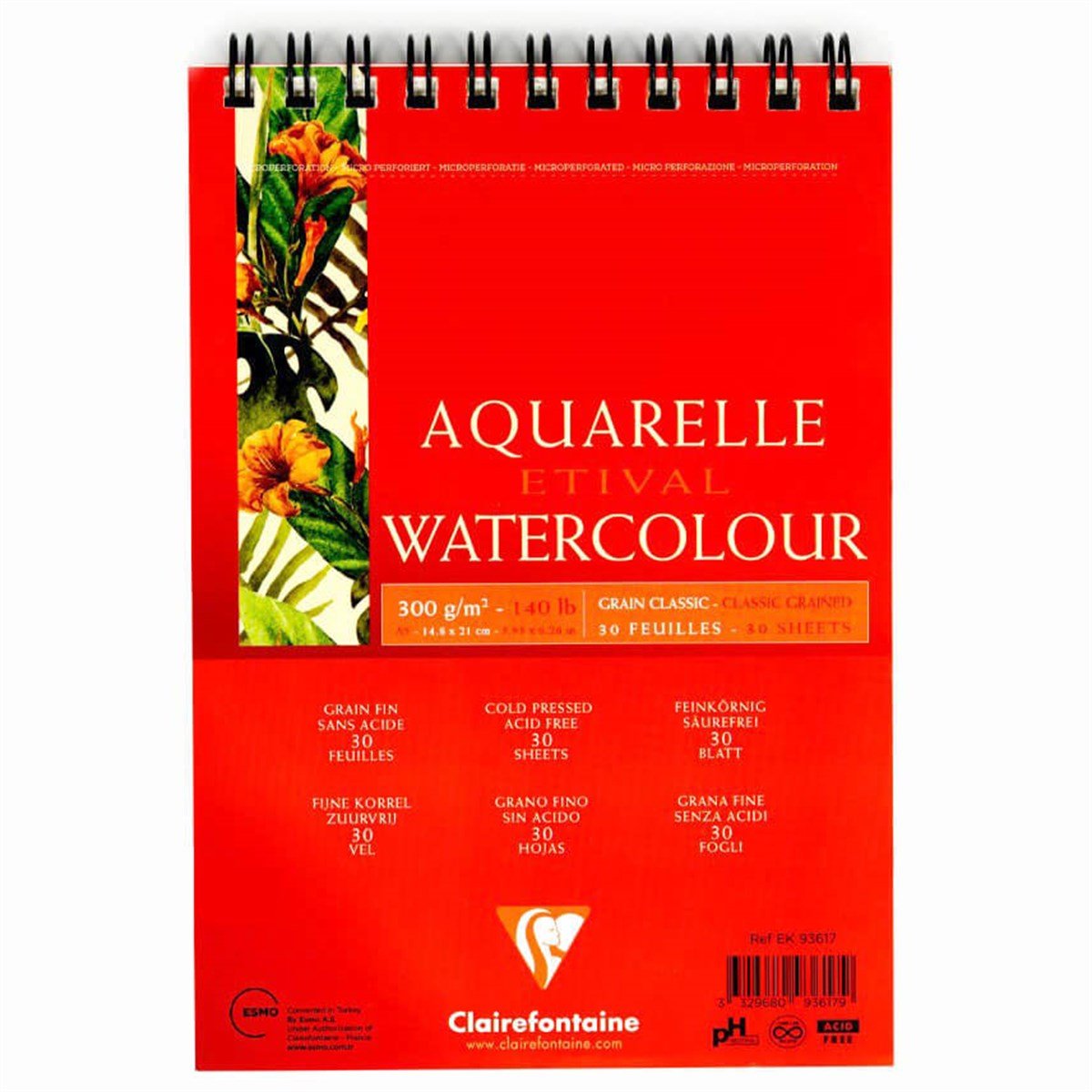 Clairefontaine Etival Classic A5 300 gr Üstten Spiralli 30 YaprakClairefontaine Etival Classic A54 3200 gr Üstten Spiralli 30 YaprakSulu Boya BloklarıClairefontaine