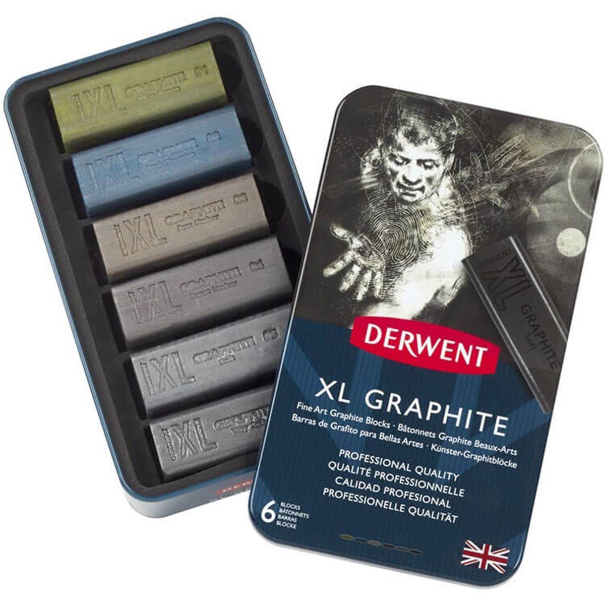 Derwent XL Graphite Block Kalın Grafit Füzen 6'lı Teneke KutuDerwent XL Graphite BlocksFüzenDerwent