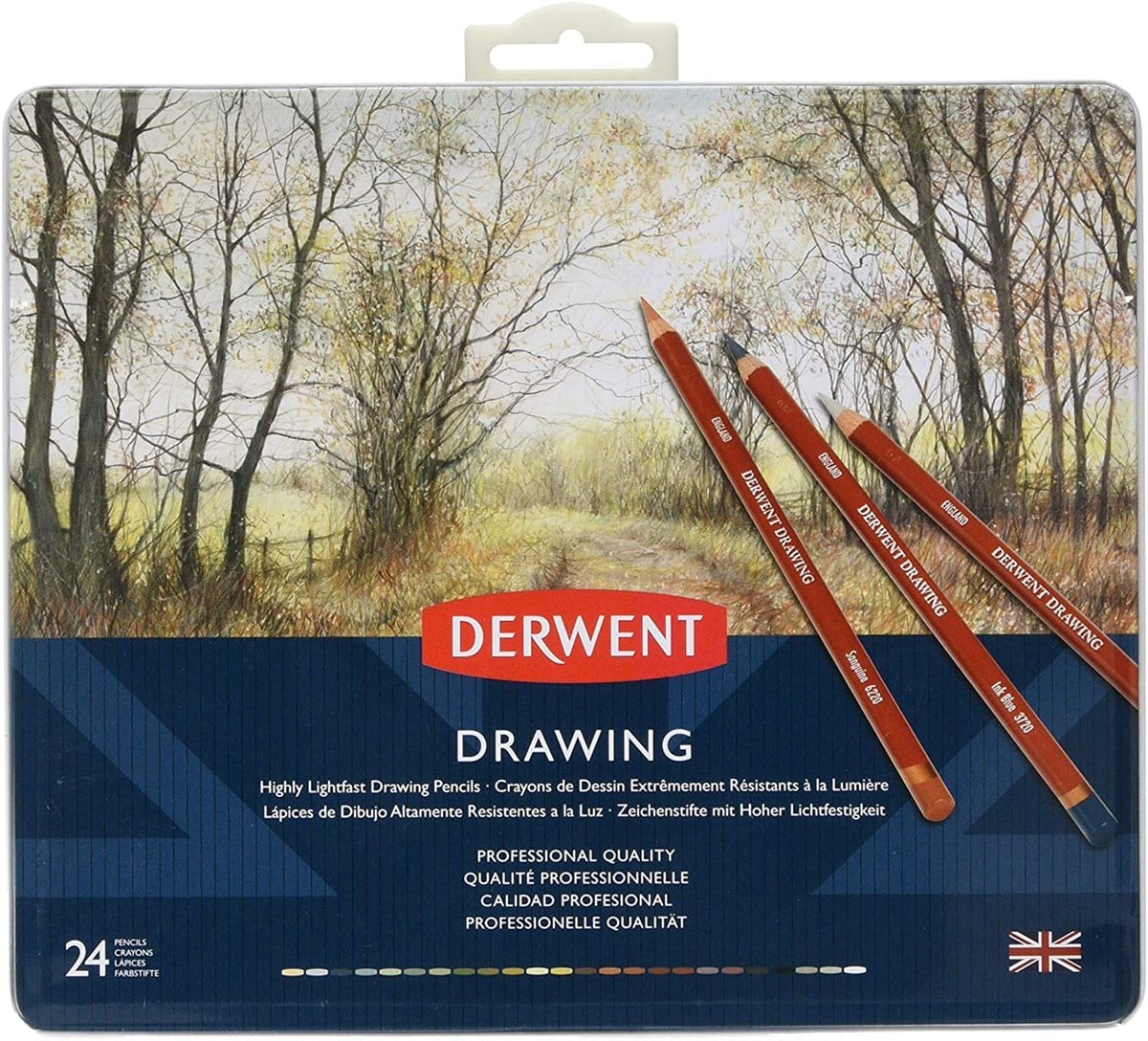 Derwent0700672Derwent Drawing Renkli Çizim Kalemi Seti 24'lü Teneke Kutu