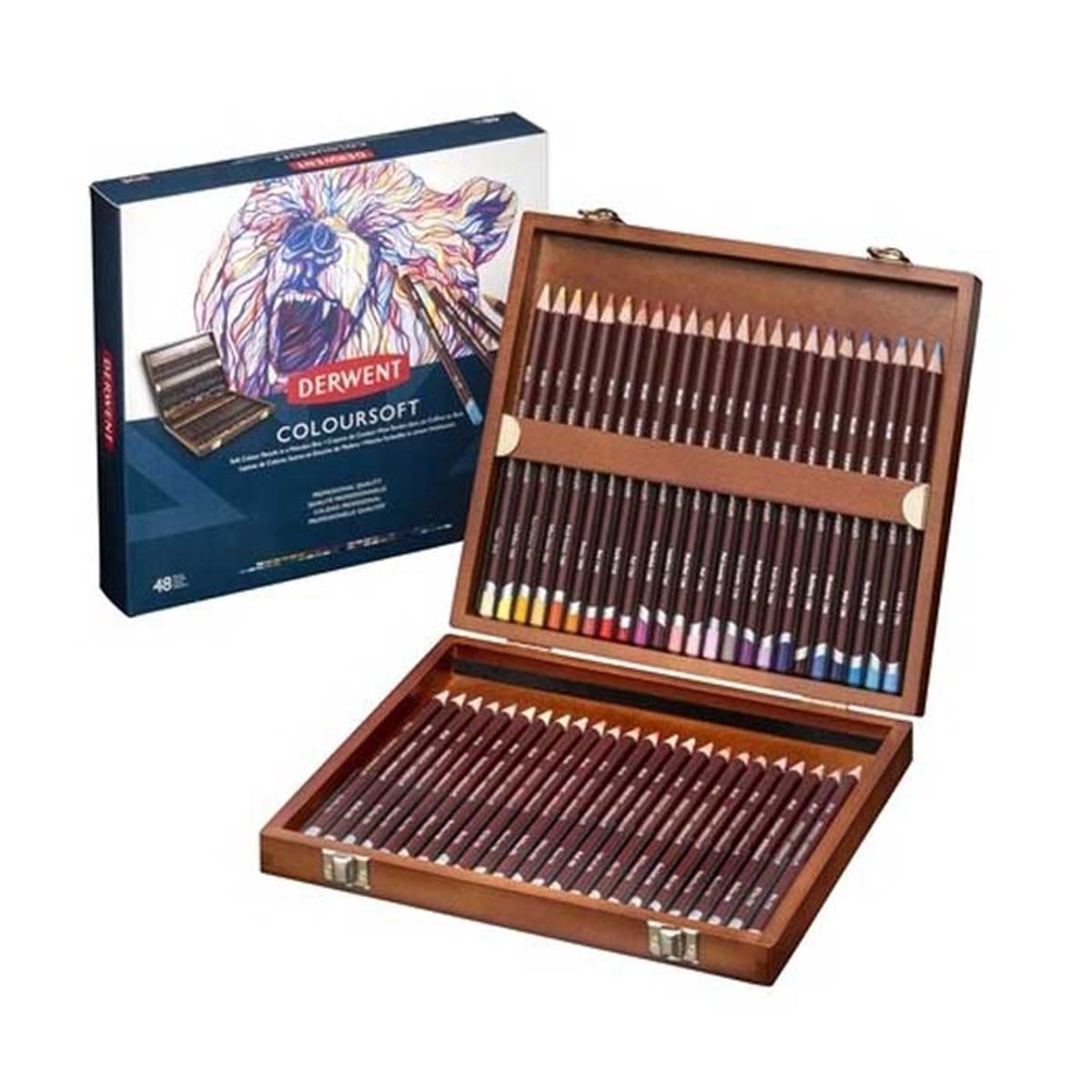 Derwent2301660Derwent Coloursoft Colour Pencils Renkli Yumuşak Kuru Boya Kalemi 48'li Ahşap Kutu