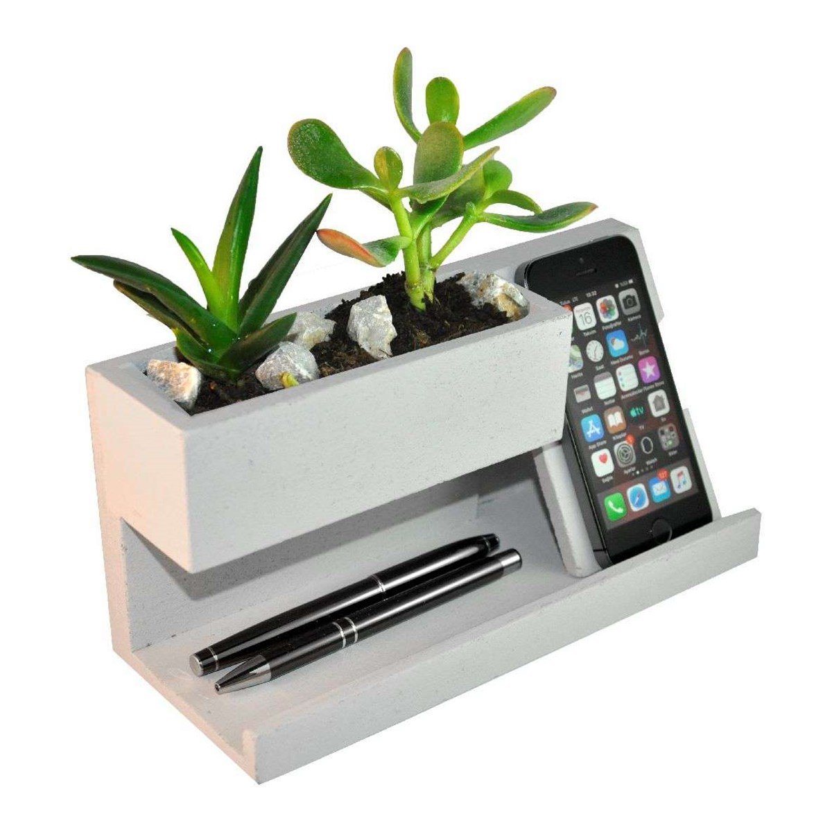 Larte Balkonlu Beton Çiçeklik ve Kalemlik & Telefon Desk