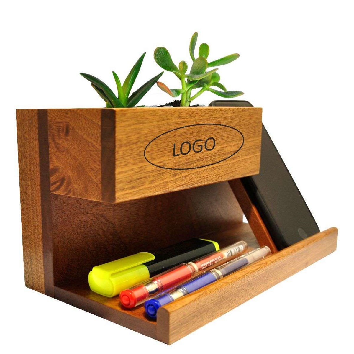 Larte Masa Üstü Masif Maun Çiçeklik  Kalemlik & Telefon Desk