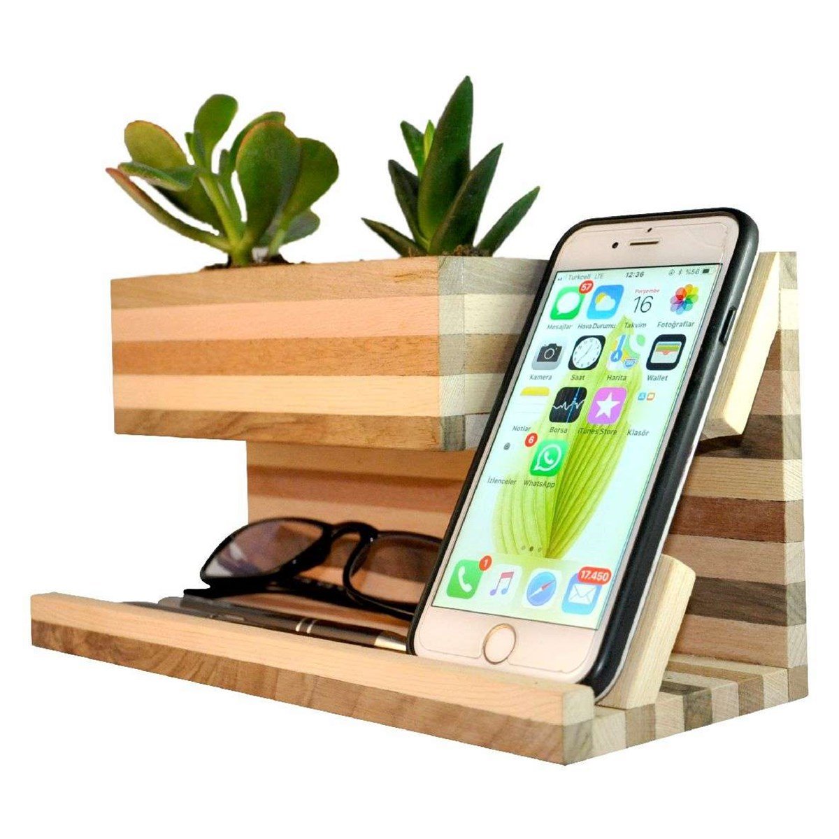Larte Masif Zebra Çiçeklik Kalemlik & Telefon Desk