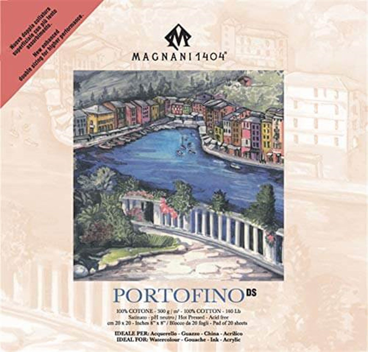 Magnani 1404 PORTOFINO DS Hot Pressed Cotton Akrilik ve Sulu Boya Blokları 300g 20 YaprakSulu Boya BloklarıMagnani 1404