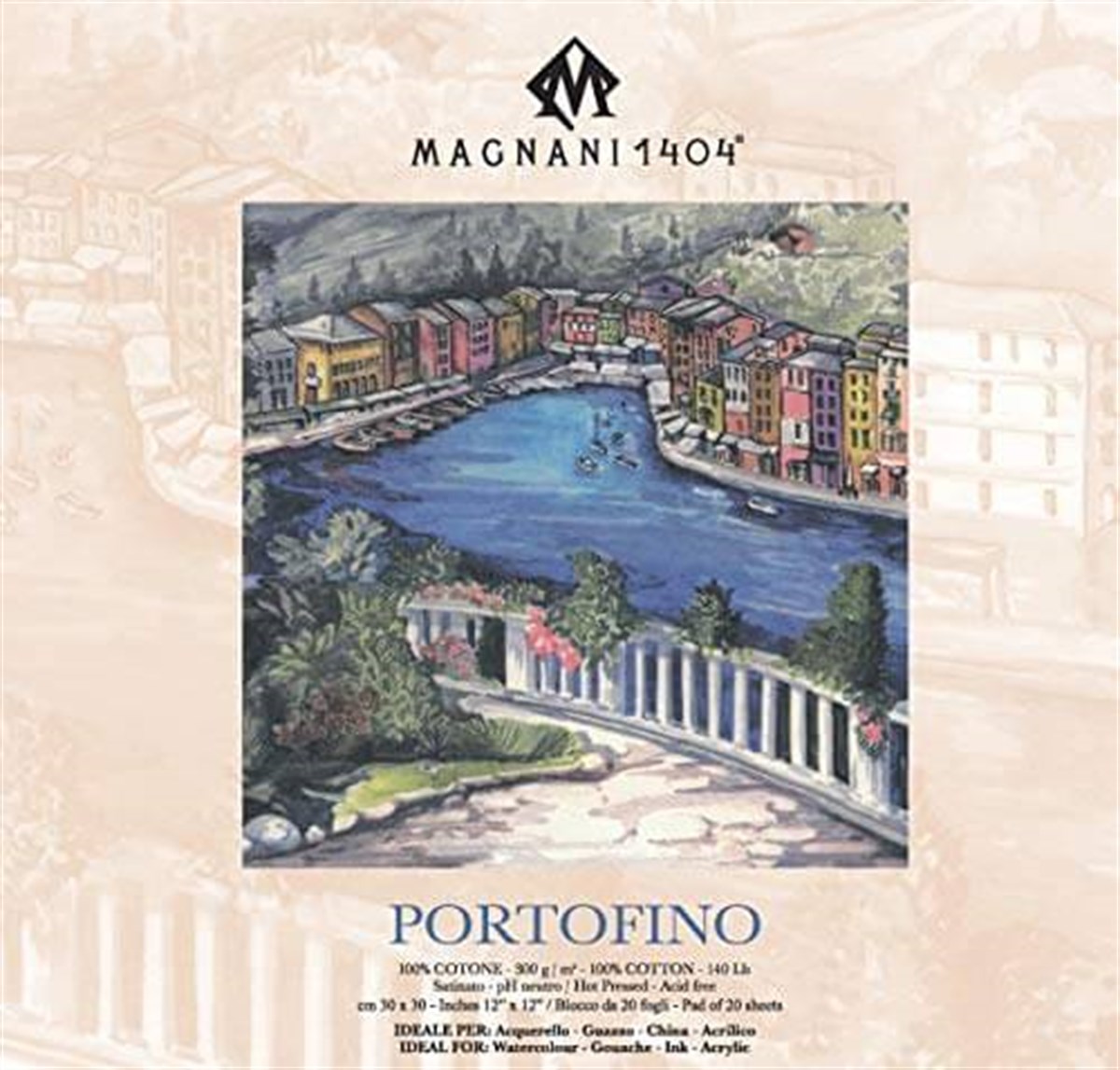 Magnani 1404 PORTOFINO Hot Pressed Cotton Akrilik ve Sulu Boya Blokları 300g 20 YaprakSulu Boya BloklarıMagnani 1404