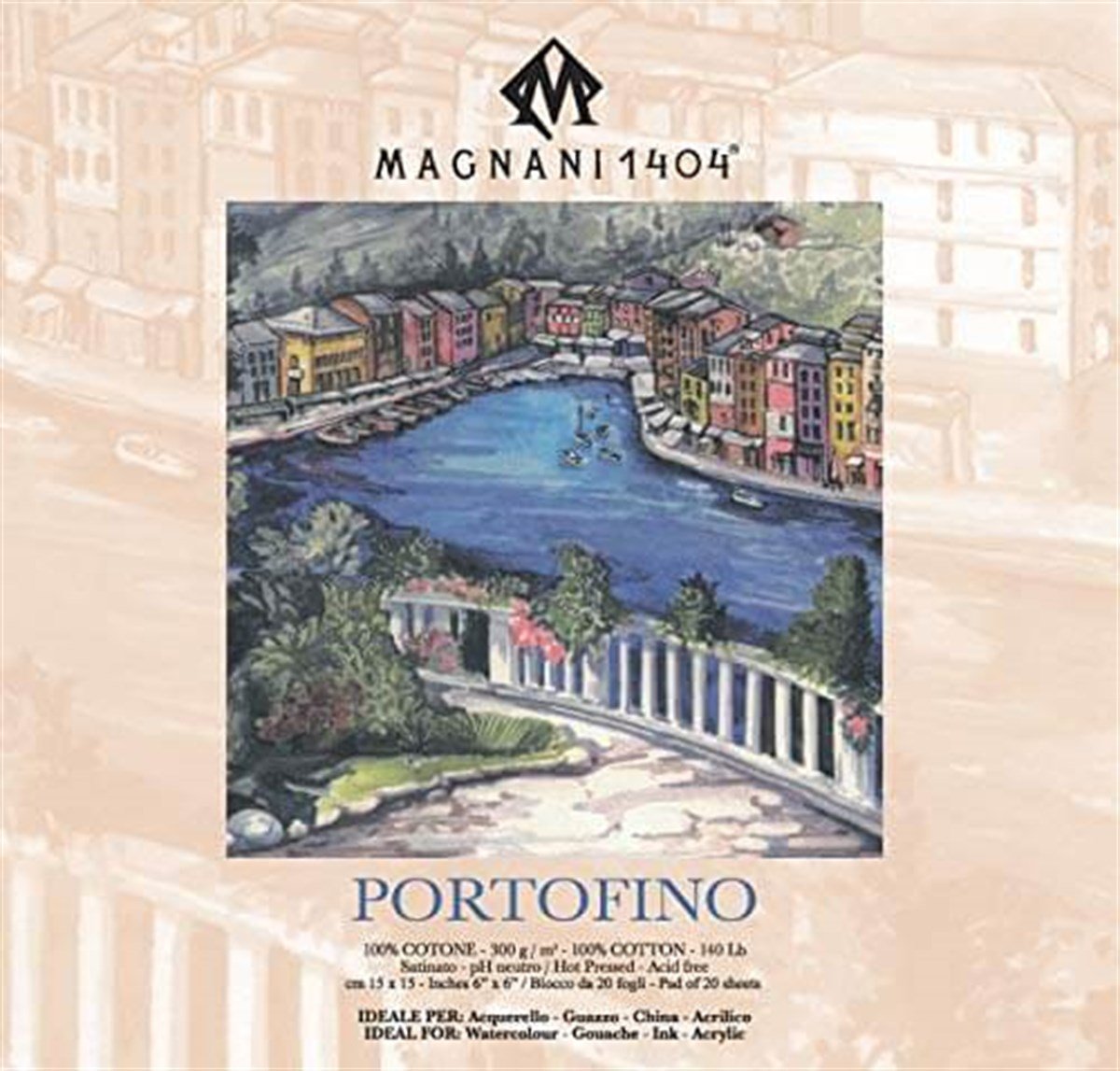 Magnani 1404 PORTOFINO Hot Pressed Cotton Akrilik ve Sulu Boya Blokları 300g 20 YaprakSulu Boya BloklarıMagnani 1404